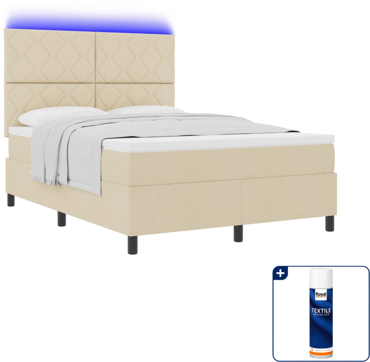 vidaXL Boxspring Queensize - 160 x 200 cm - crème - Inclusief textielbeschermer 500 ml