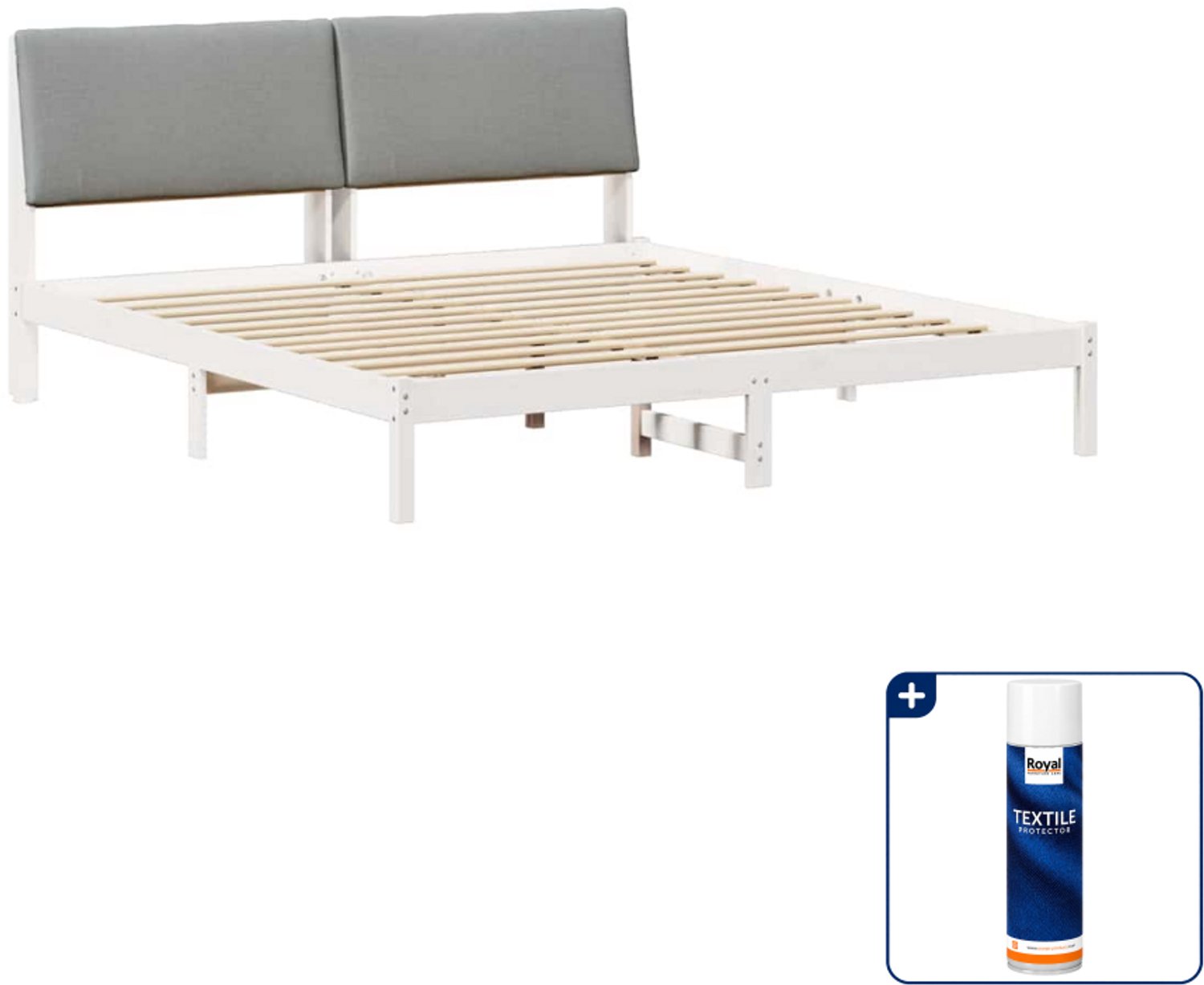 vidaXL Bedframe - 200 x 200 cm - massief grenenhout - wit en lichtgrijs - Inclusief textielbeschermer 500 ml