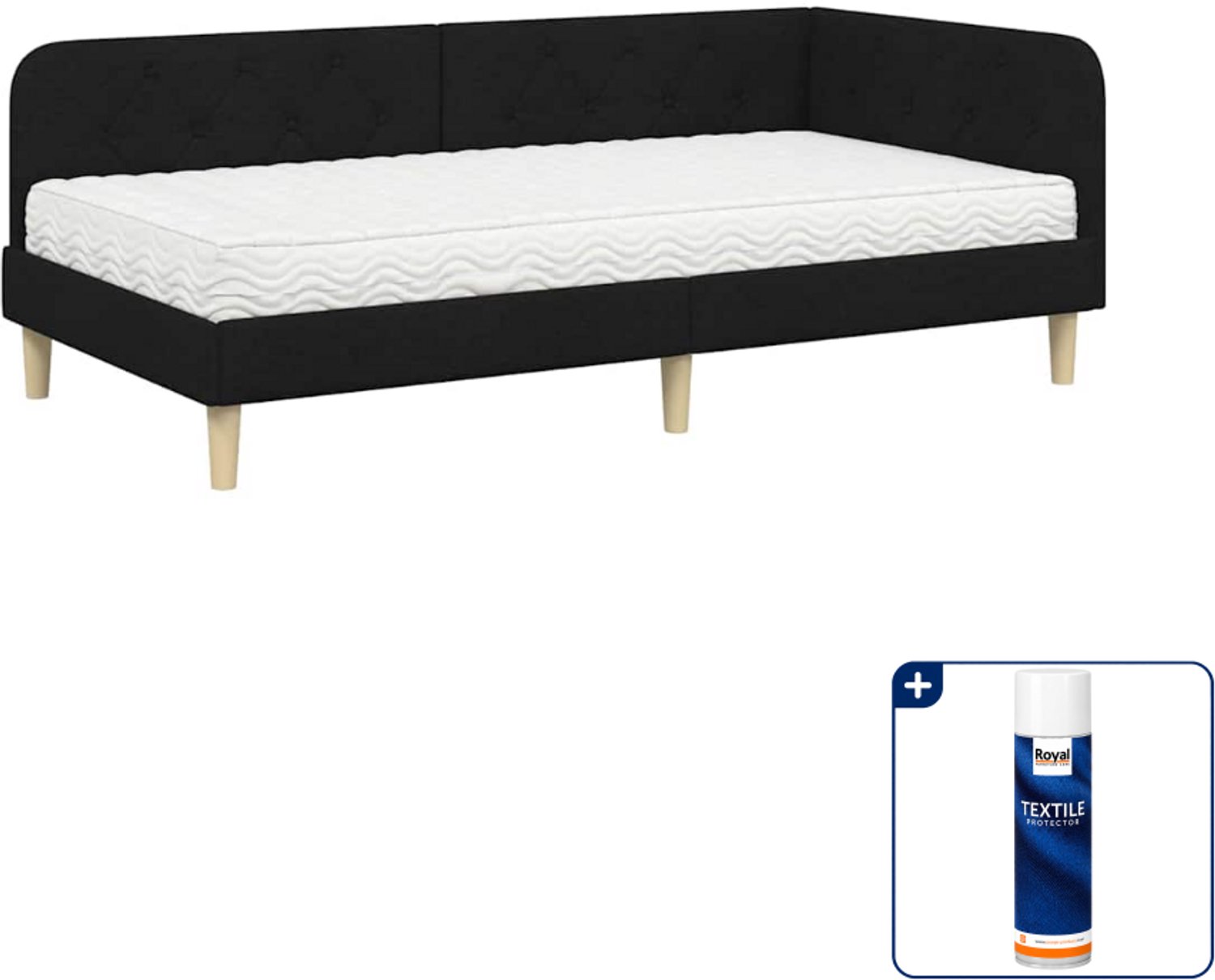 vidaXL hoekbed met matras - 90 x 200 cm - stof - zwart - Inclusief textielbeschermer 500 ml Crème