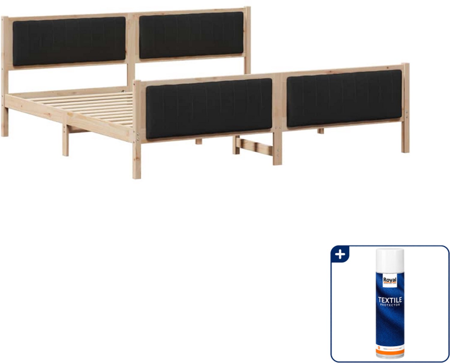 vidaXL Bedframe - 200 x 200 cm - massief grenenhout - bruin en zwart - Inclusief textielbeschermer 500 ml