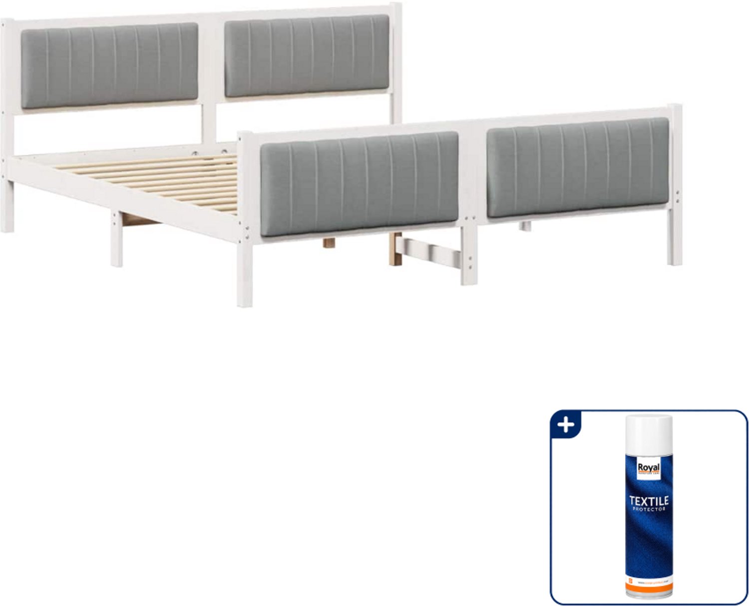 vidaXL Bedframe - Kingsize - 180 x 200 cm - wit en lichtgrijs - Inclusief textielbeschermer 500 ml