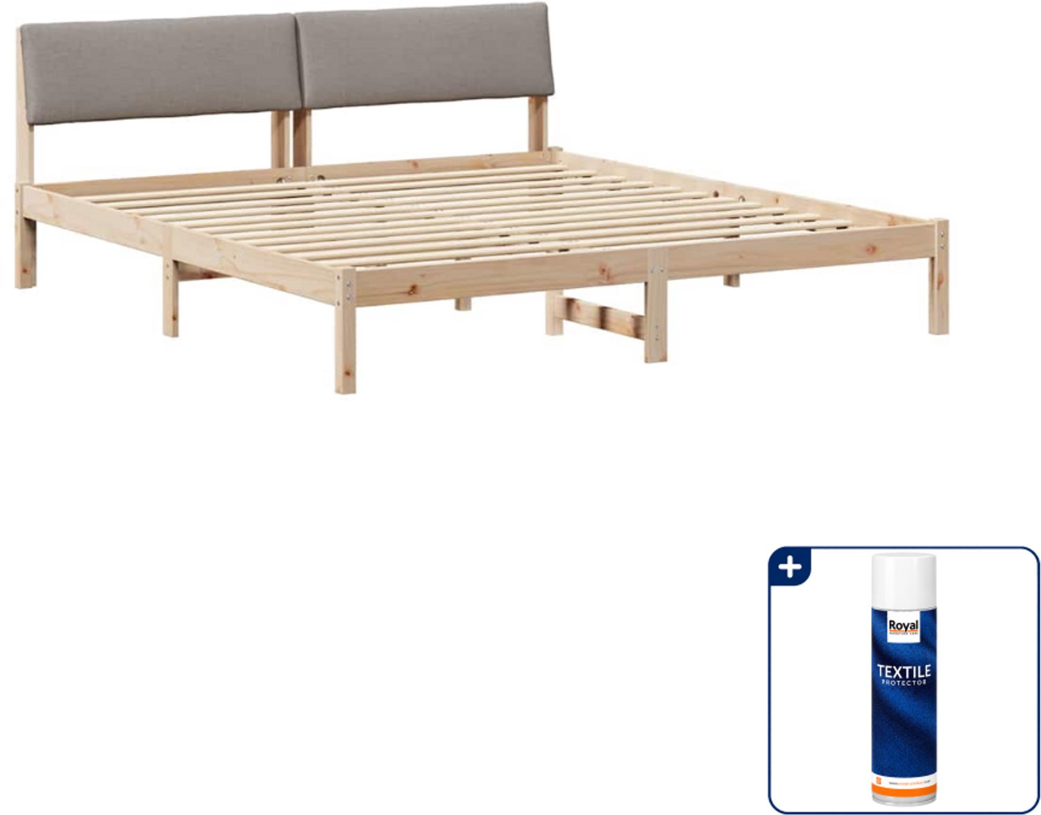 vidaXL bedframe - 200 x 200 cm - massief grenenhout - bruin en taupe - Inclusief textielbeschermer 500 ml