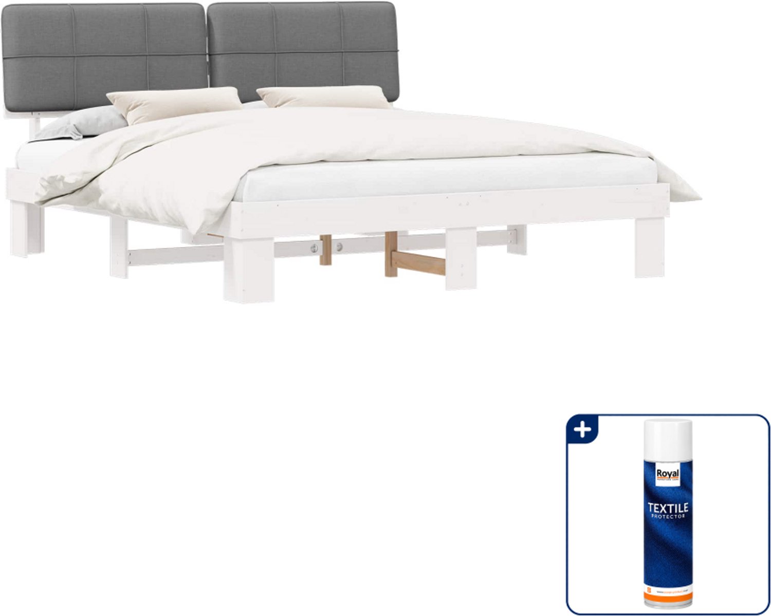 vidaXL bedframe - 200 x 200 cm - massief grenenhout - lichtgrijs - Inclusief textielbeschermer 500 ml Tan
