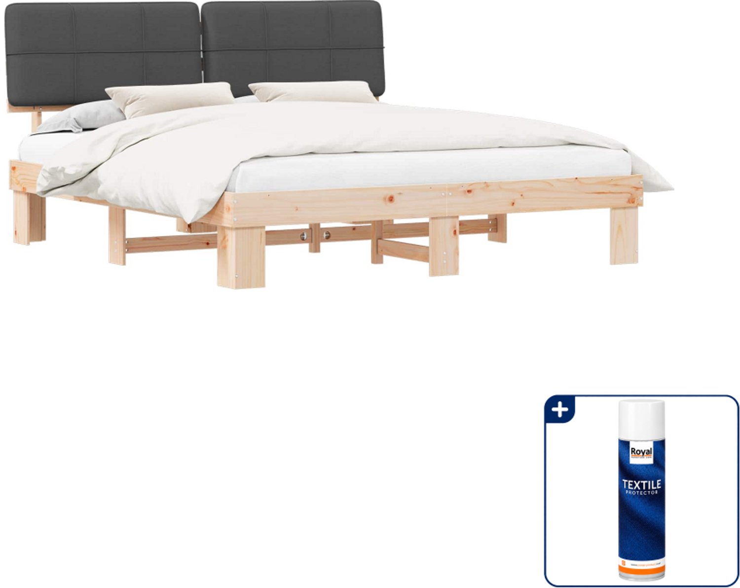 vidaXL bedframe - 200 x 200 cm - massief grenenhout - donkergrijs - Inclusief textielbeschermer 500 ml Zwart