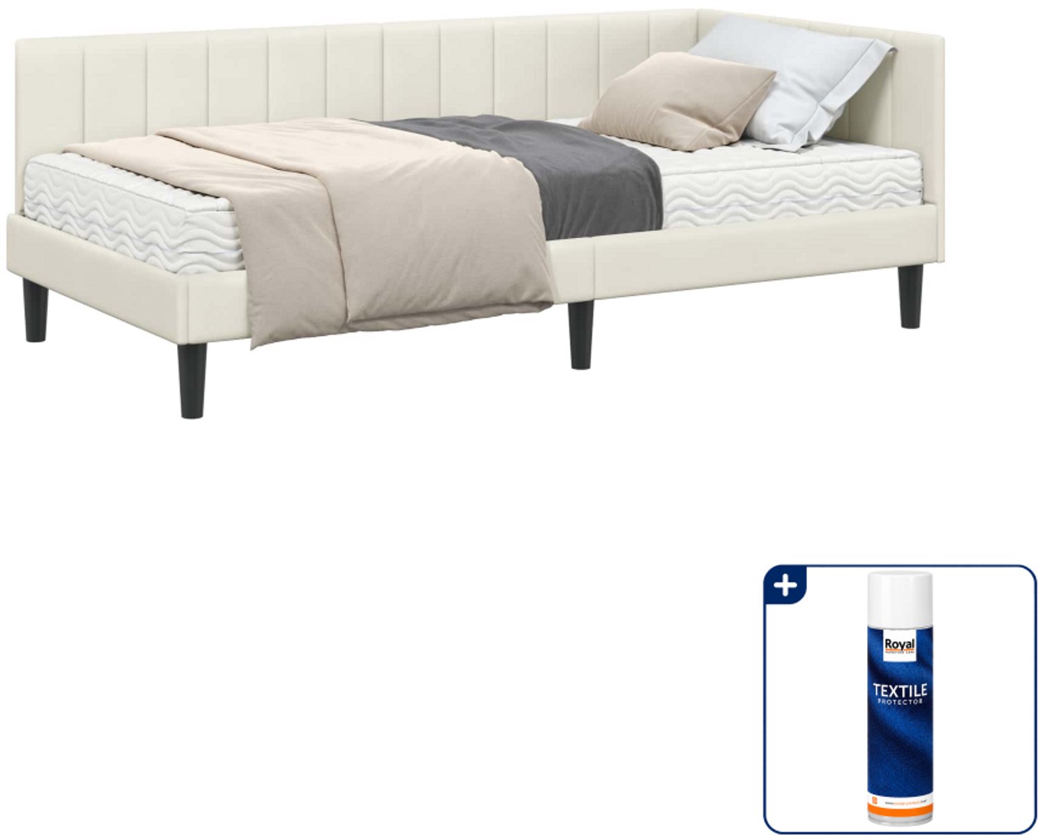 vidaXL hoekbed met matras - 90 x 200 cm - fluweel - crème - Inclusief textielbeschermer 500 ml Zwart