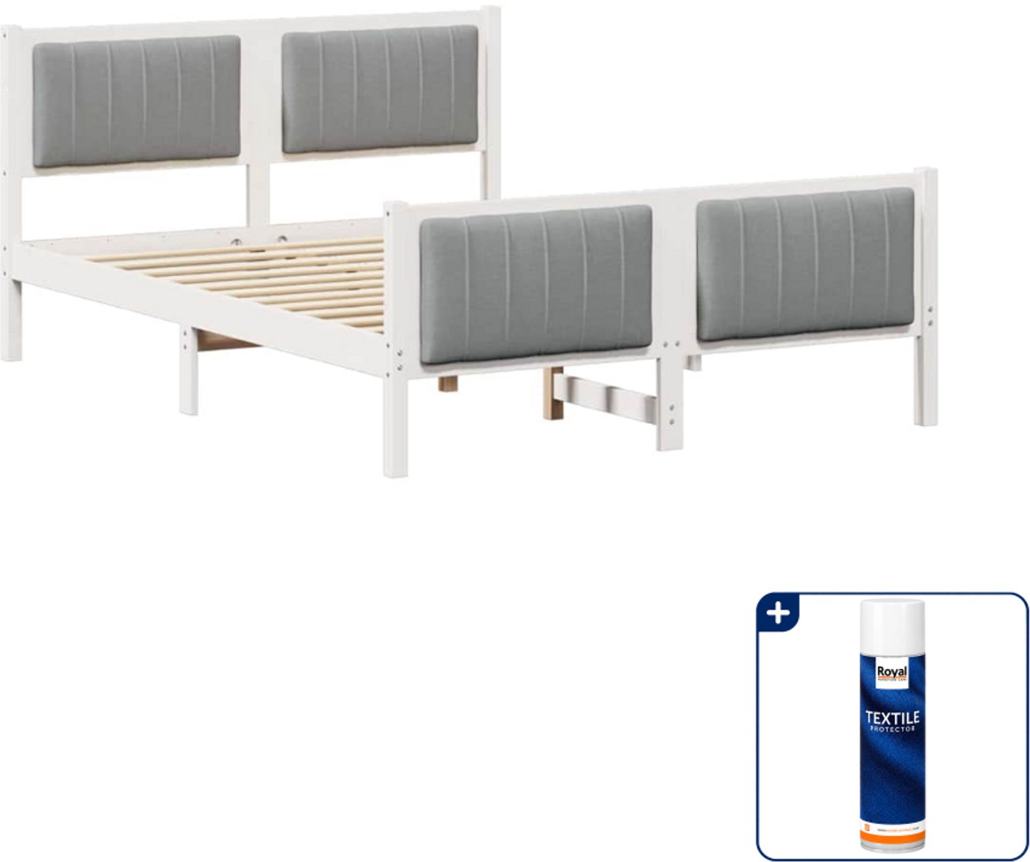 vidaXL Bedframe Small double - 140 x 200 cm - wit en lichtgrijs - Inclusief textielbeschermer 500 ml