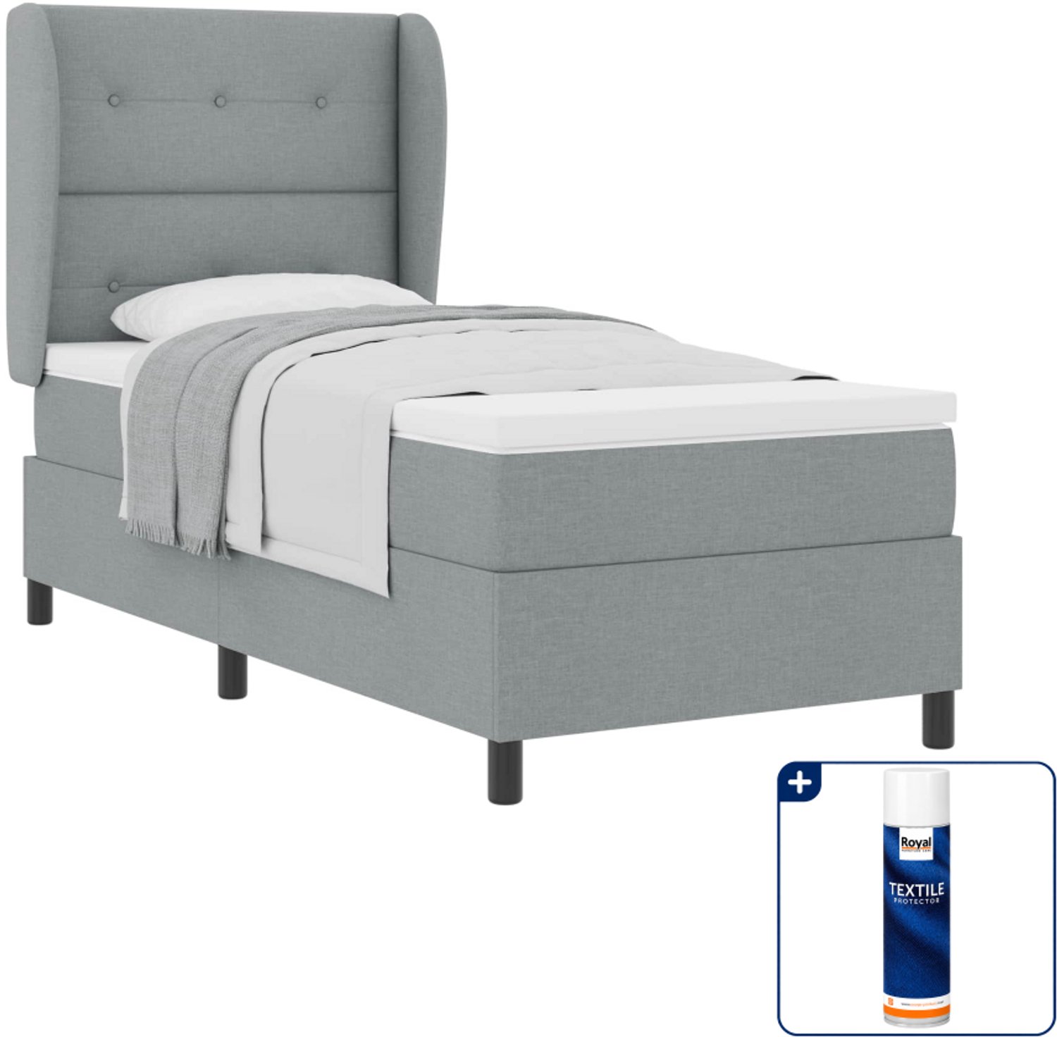 vidaXL boxspring met matras - 100 x 200 cm - stof - lichtgrijs - Inclusief textielbeschermer 500 ml