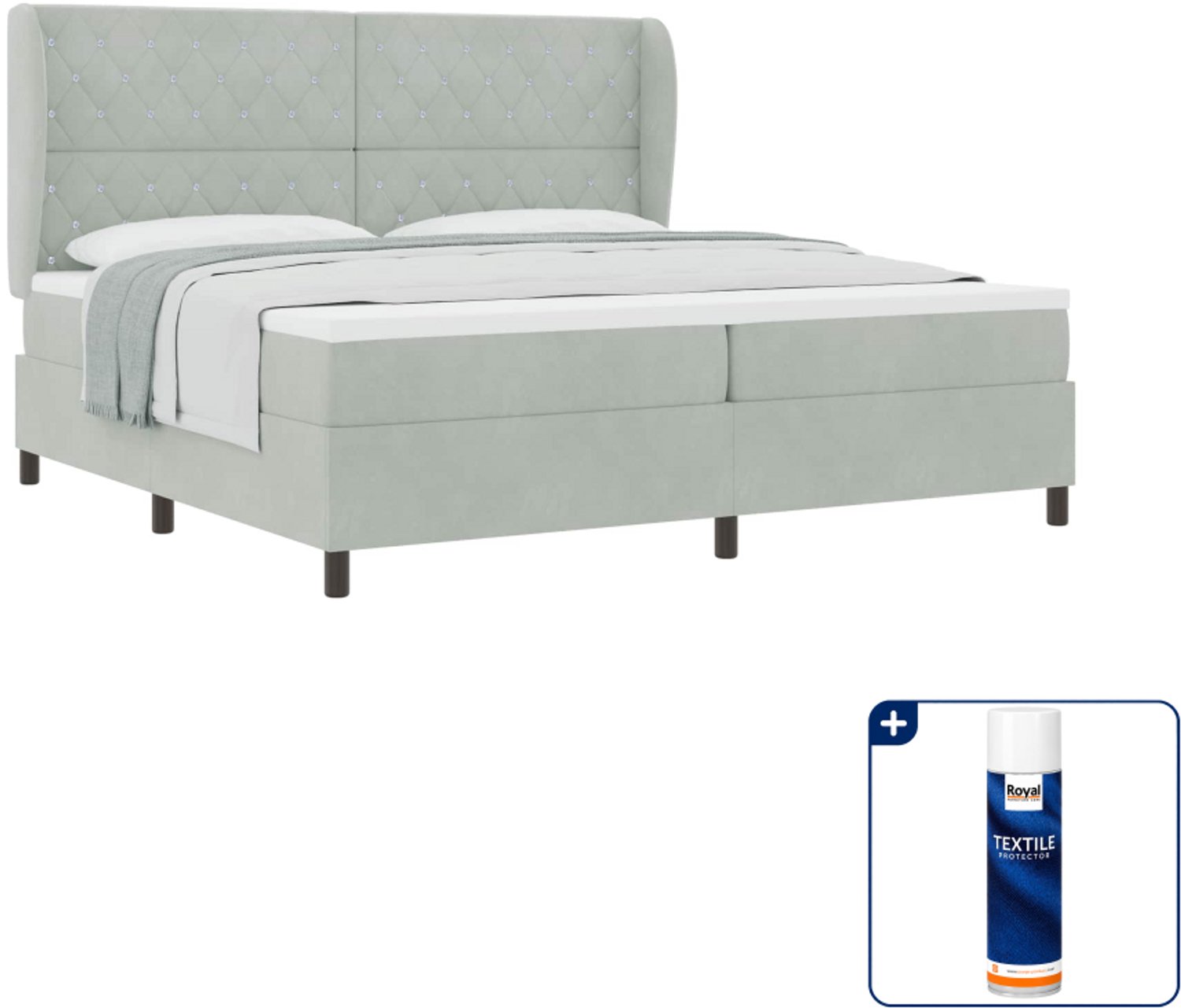 vidaXL boxspringbed - 200 x 200 cm - fluweel - lichtgrijs - Inclusief textielbeschermer 500 ml