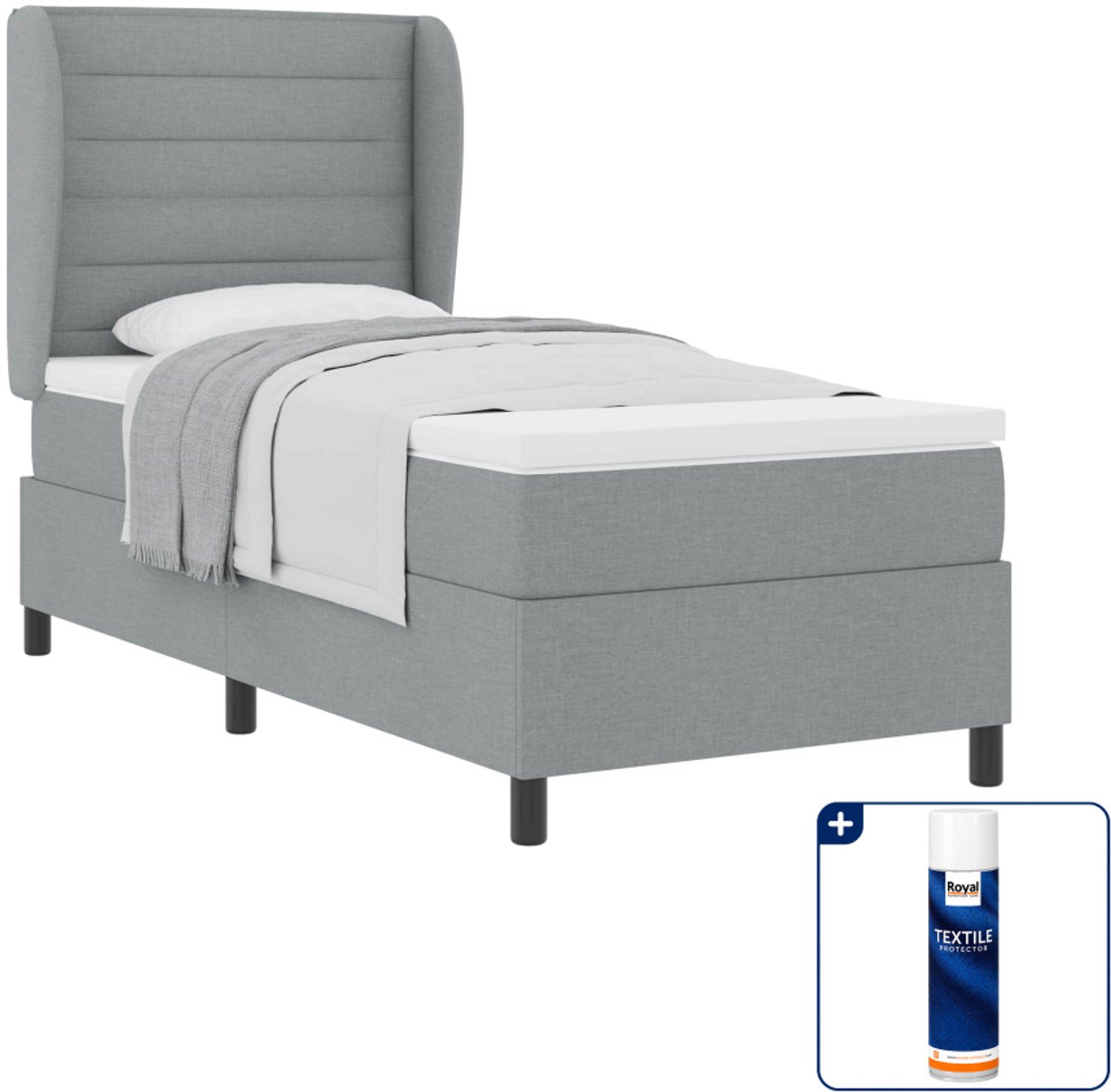 vidaXL boxspring met matras - 100 x 200 cm - stof - lichtgrijs - Inclusief textielbeschermer 500 ml