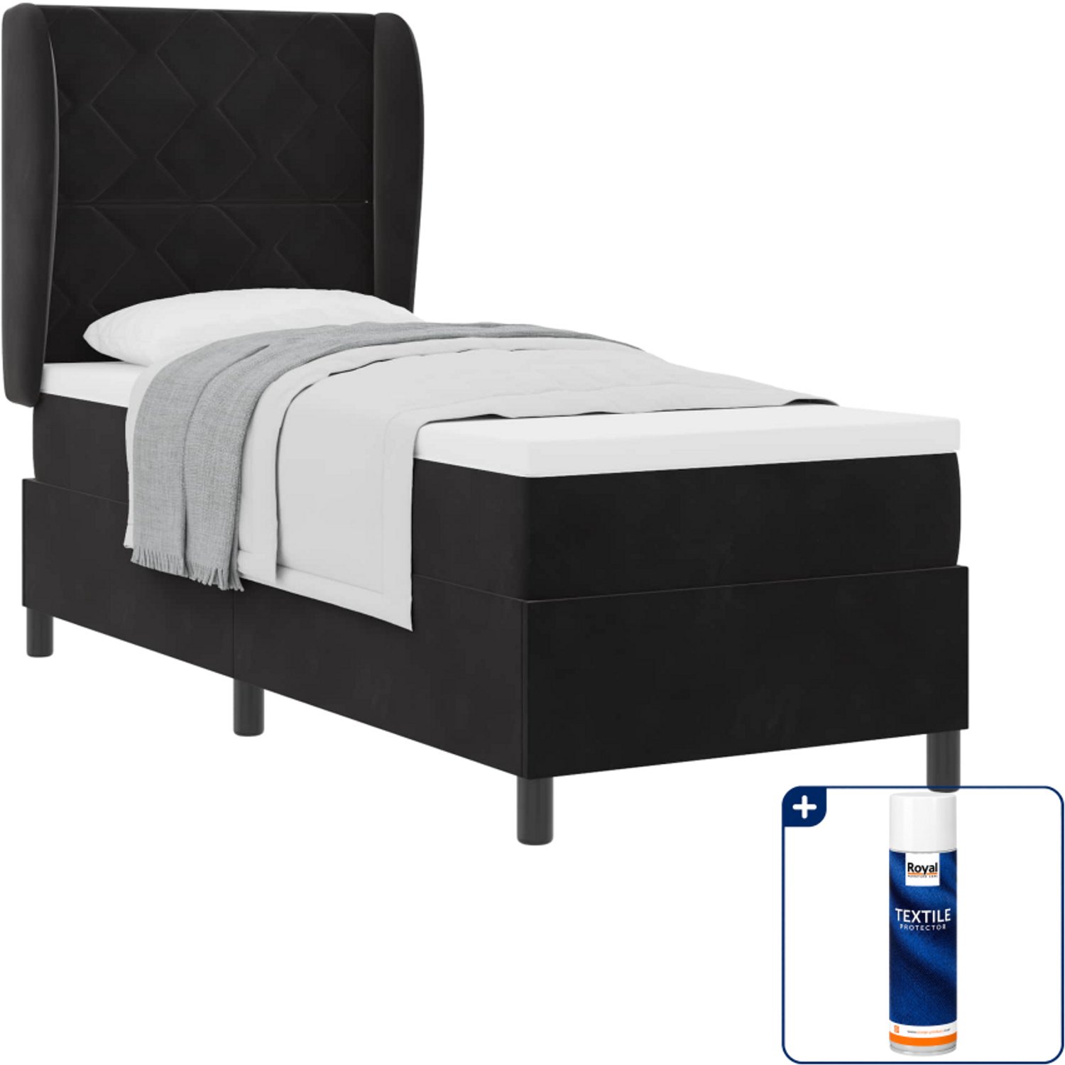 vidaXL boxspringbed - 80 x 200 cm - fluweel - zwart - Inclusief textielbeschermer 500 ml