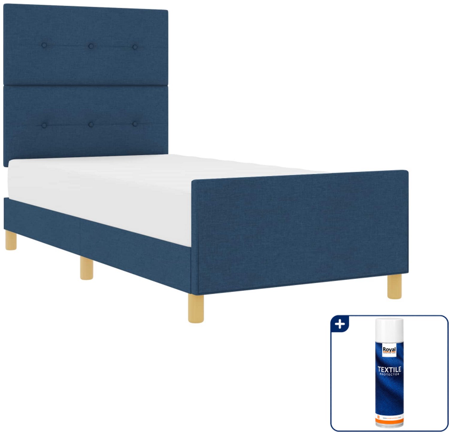 vidaXL bedframe met hoofdeinde - 90 x 200 cm - stof - blauw - Inclusief textielbeschermer 500 ml