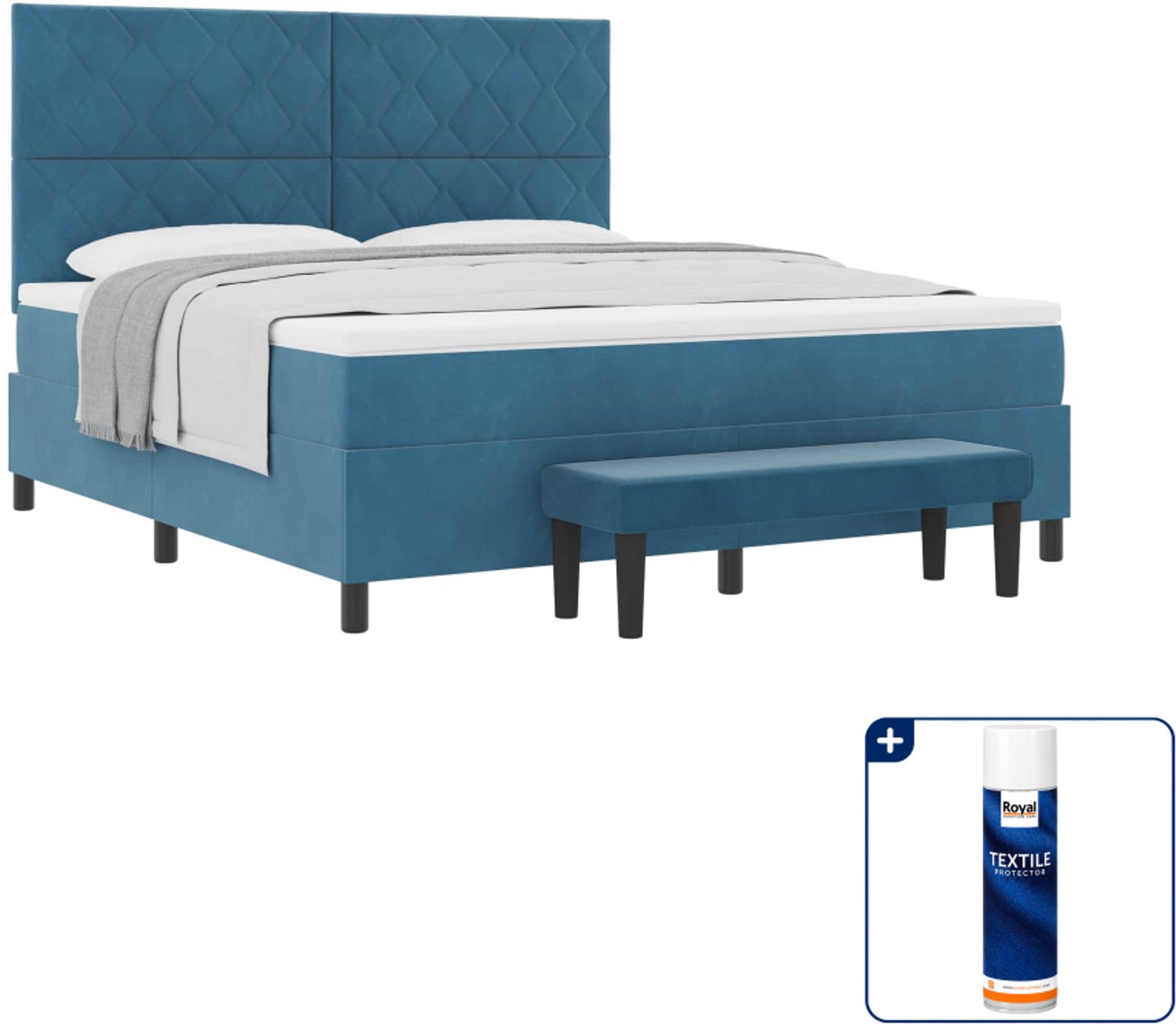 vidaXL Boxspring bed Kingsize - 180 x 200 cm - fluweel - donkerblauw - Inclusief textielbeschermer 500 ml