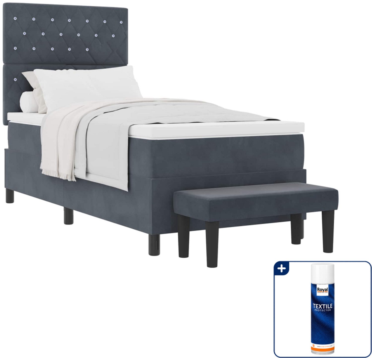 vidaXL boxspring bed - 190 x 90 cm - donkergrijs - Inclusief textielbeschermer 500 ml