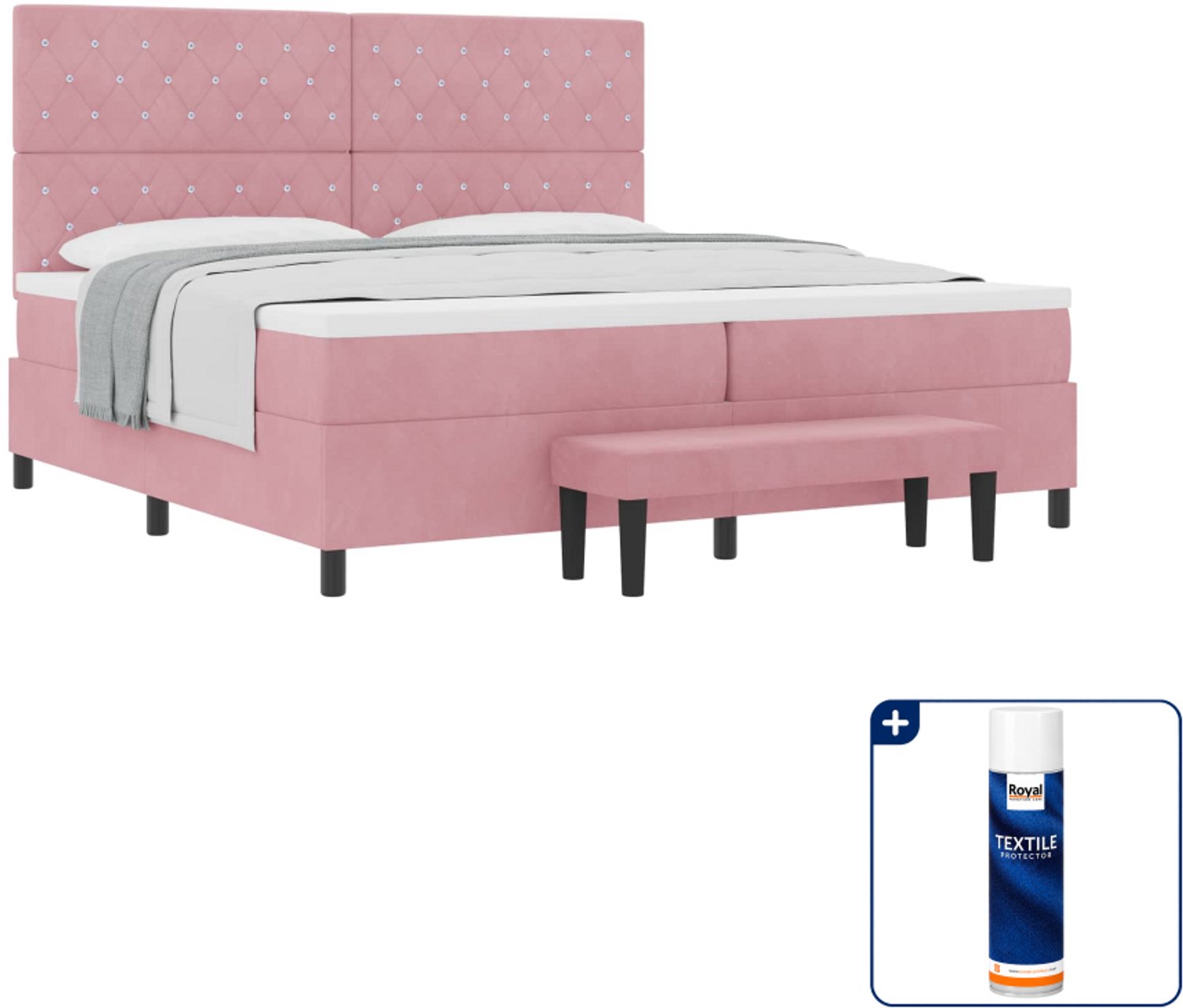 vidaXL boxspring met matras - 200 x 200 cm - fluweel - roze - Inclusief textielbeschermer 500 ml