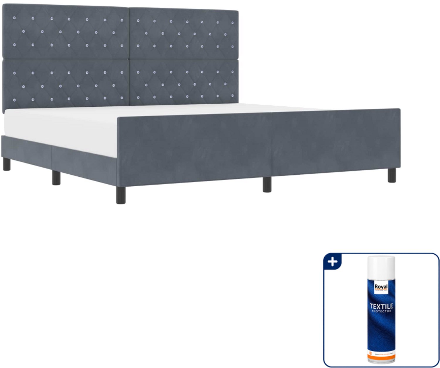 vidaXL boxspringbed - 200 x 200 cm - fluweel - donkergrijs - Inclusief textielbeschermer 500 ml