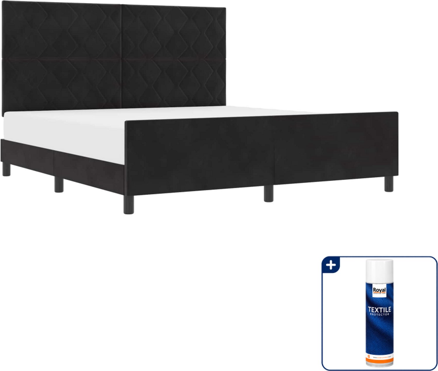 vidaXL Kingsize boxspringbed - 180 x 200 cm - fluweel - zwart - Inclusief textielbeschermer 500 ml Grijs