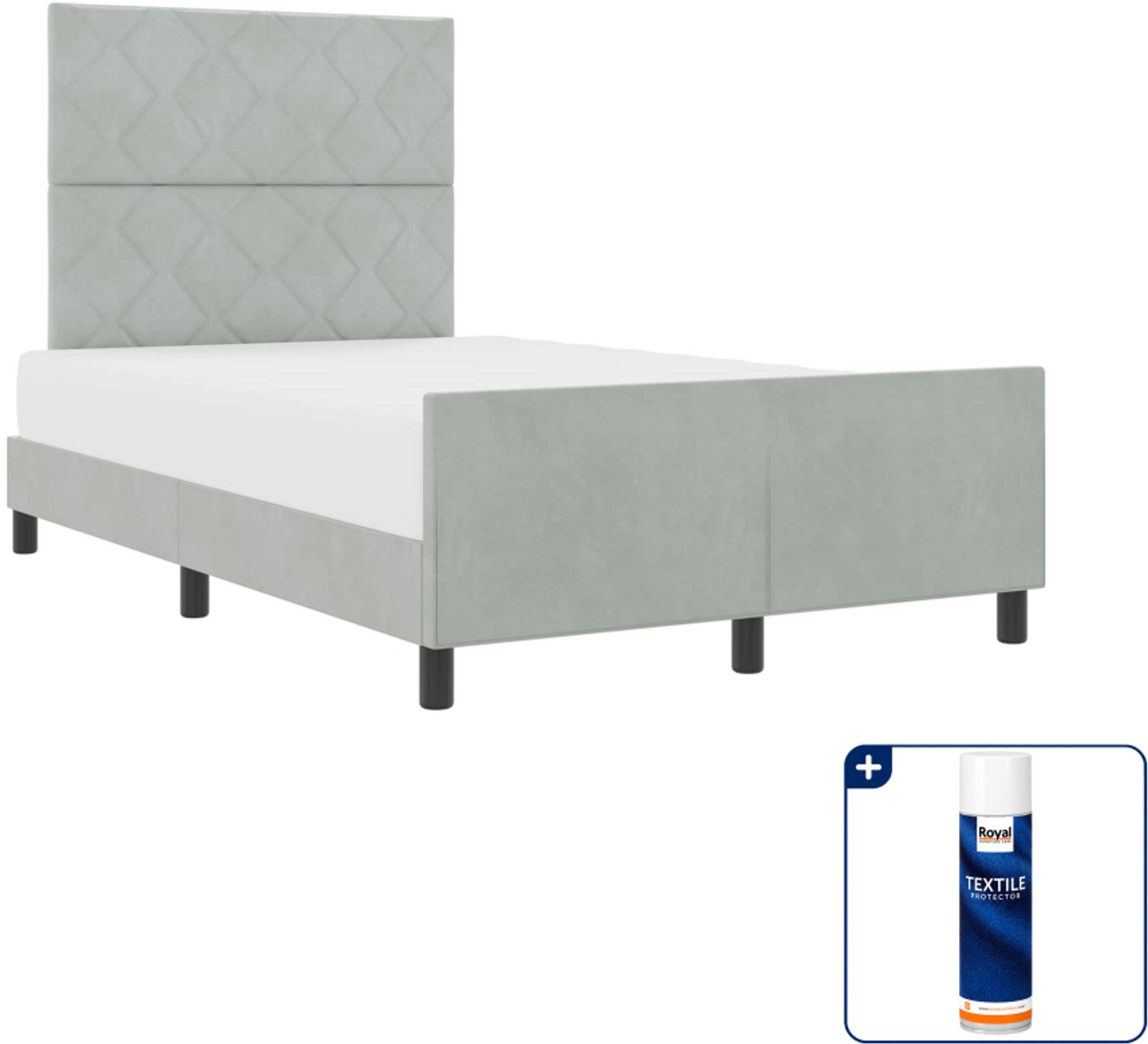 vidaXL boxspringbed - 120 x 190 cm - fluweel - lichtgrijs - Inclusief textielbeschermer 500 ml Blauw