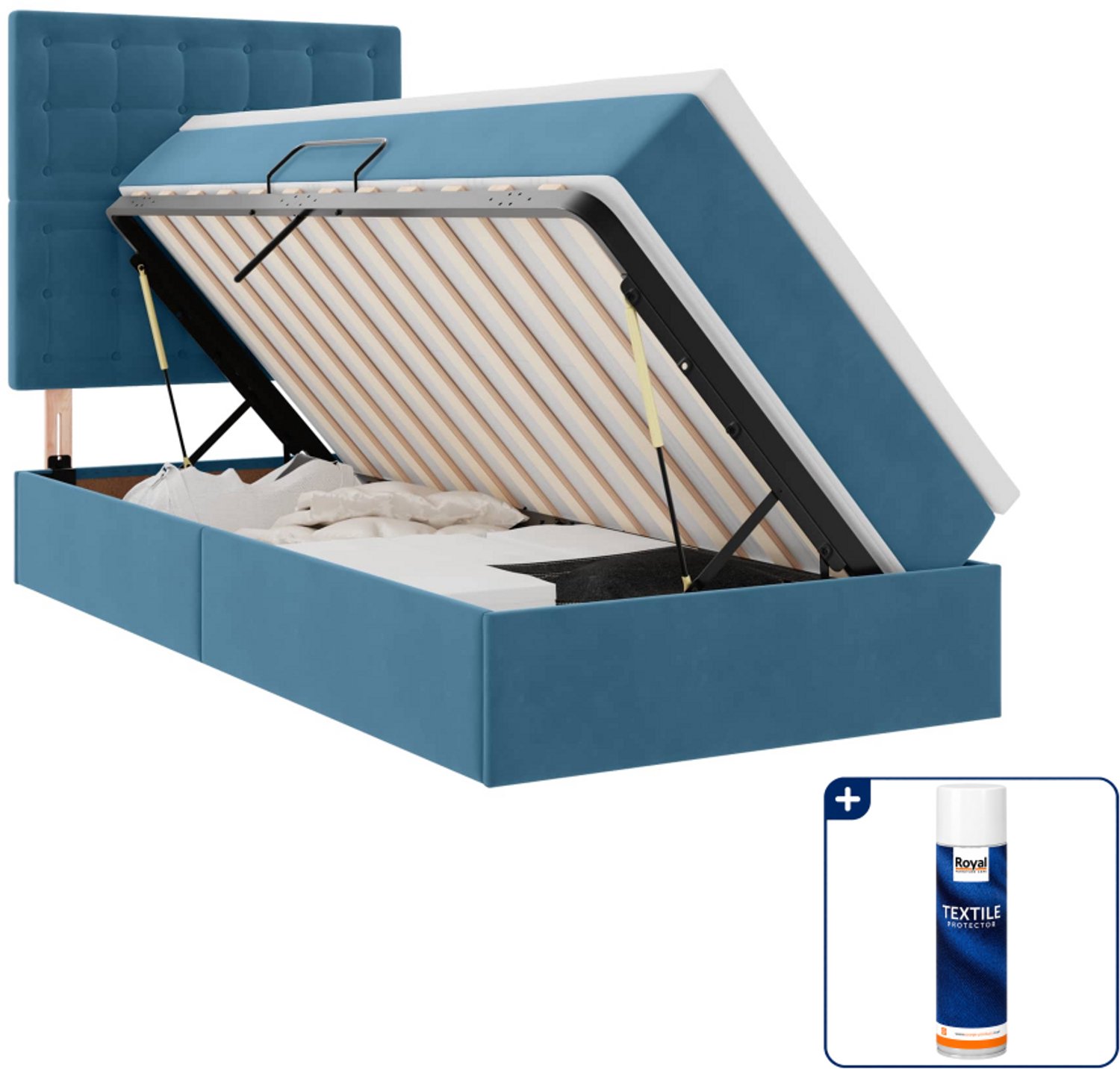 vidaXL led opslagbed met matras - 100 x 200 cm - fluweel - donkerblauw - Inclusief textielbeschermer 500 ml Groen