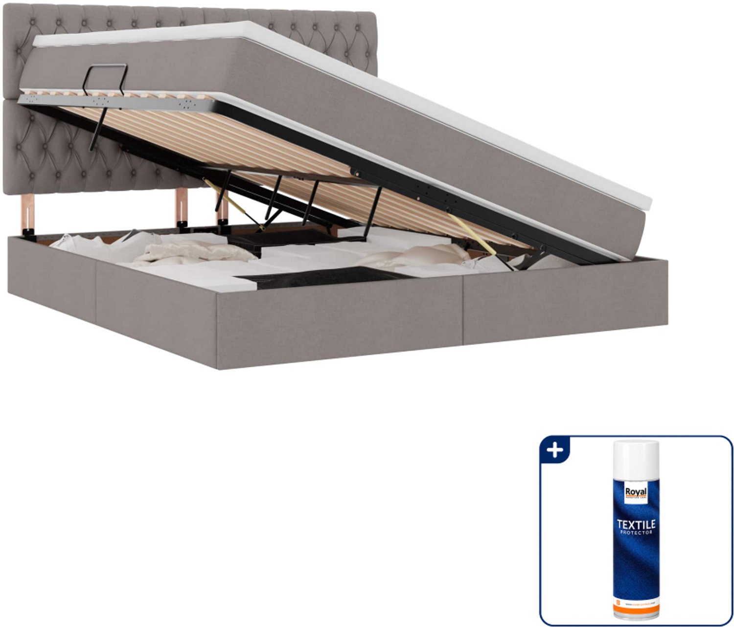 vidaXL Queensize LED opslagbed met matras - 160 x 200 cm - taupe - Inclusief textielbeschermer 500 ml