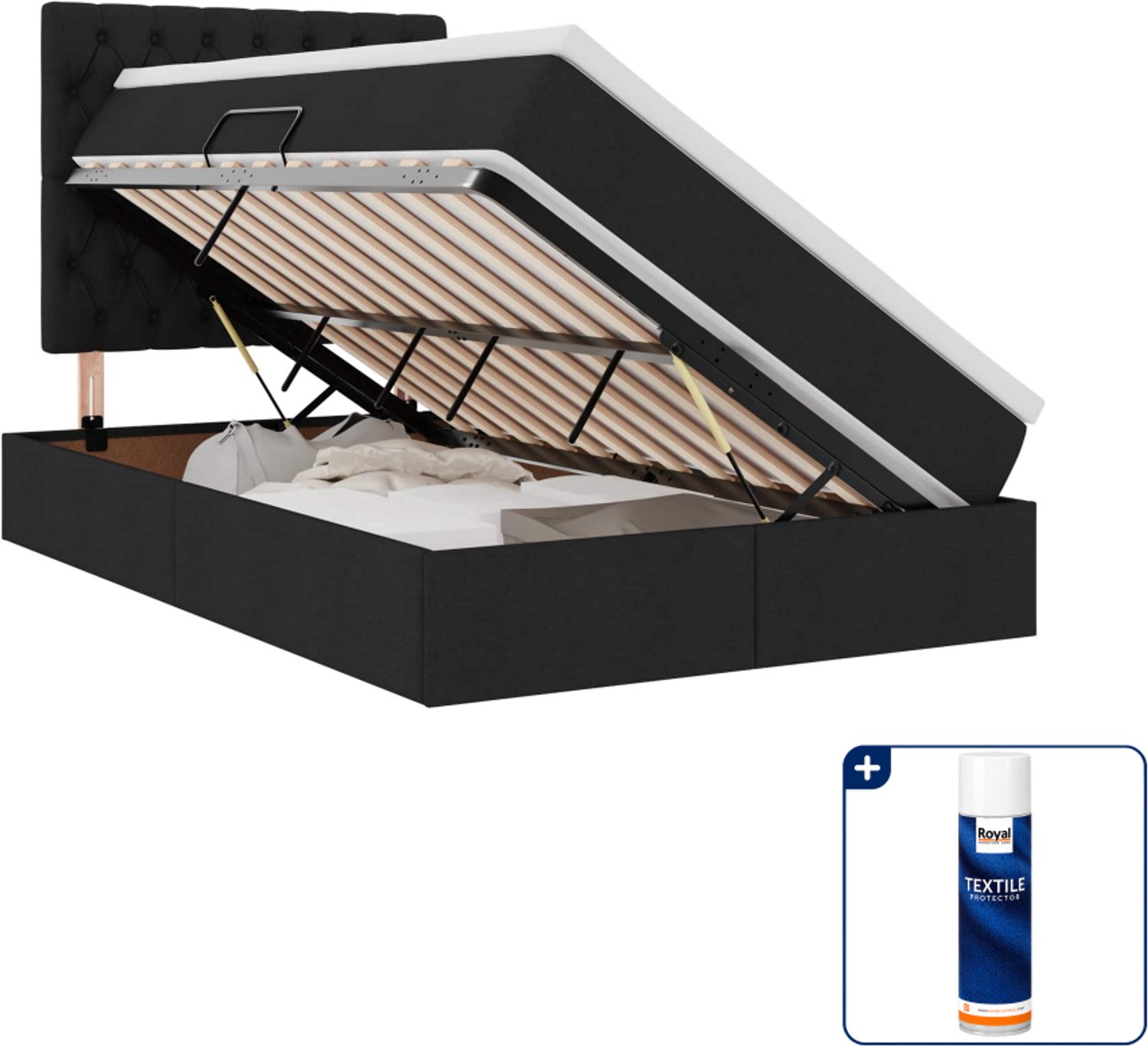 vidaXL led opbergbed - 120 x 200 cm - zwart - Inclusief textielbeschermer 500 ml Crème