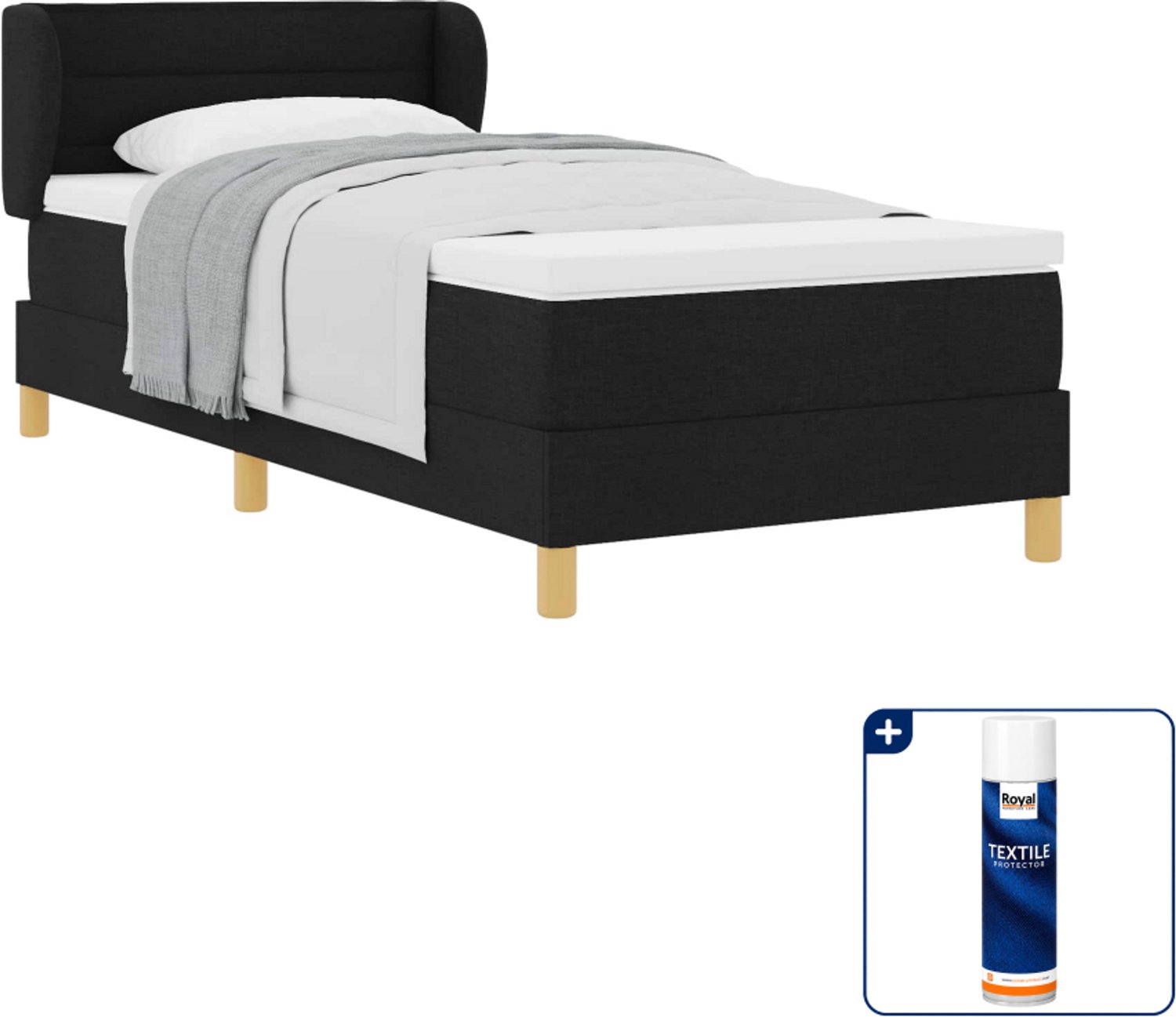 vidaXL boxspringbed met matras - 100 x 200 cm - stof - zwart - Inclusief textielbeschermer 500 ml