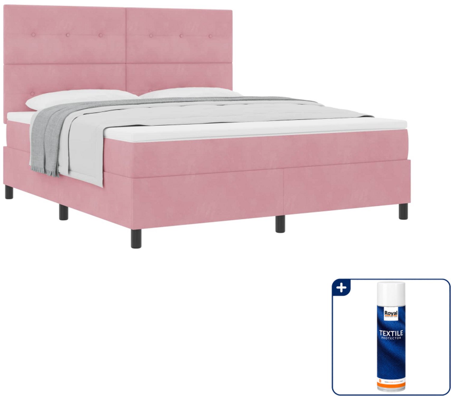 vidaXL Kingsize boxspringbed - 180 x 200 cm - roze - fluweel - Inclusief textielbeschermer 500 ml