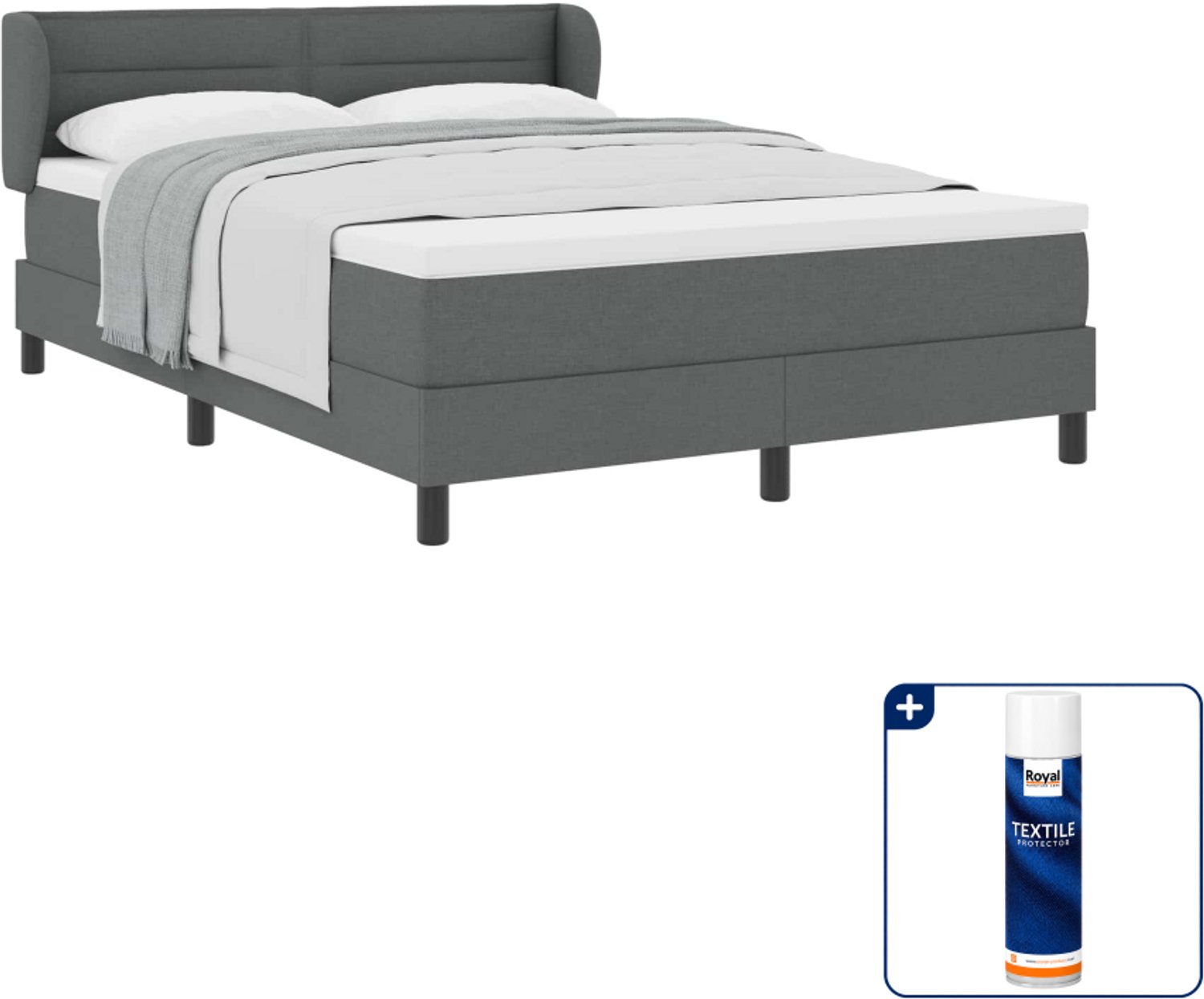 vidaXL boxspringbed - Queensize - 160 x 200 cm - donkergrijs - Inclusief textielbeschermer 500 ml