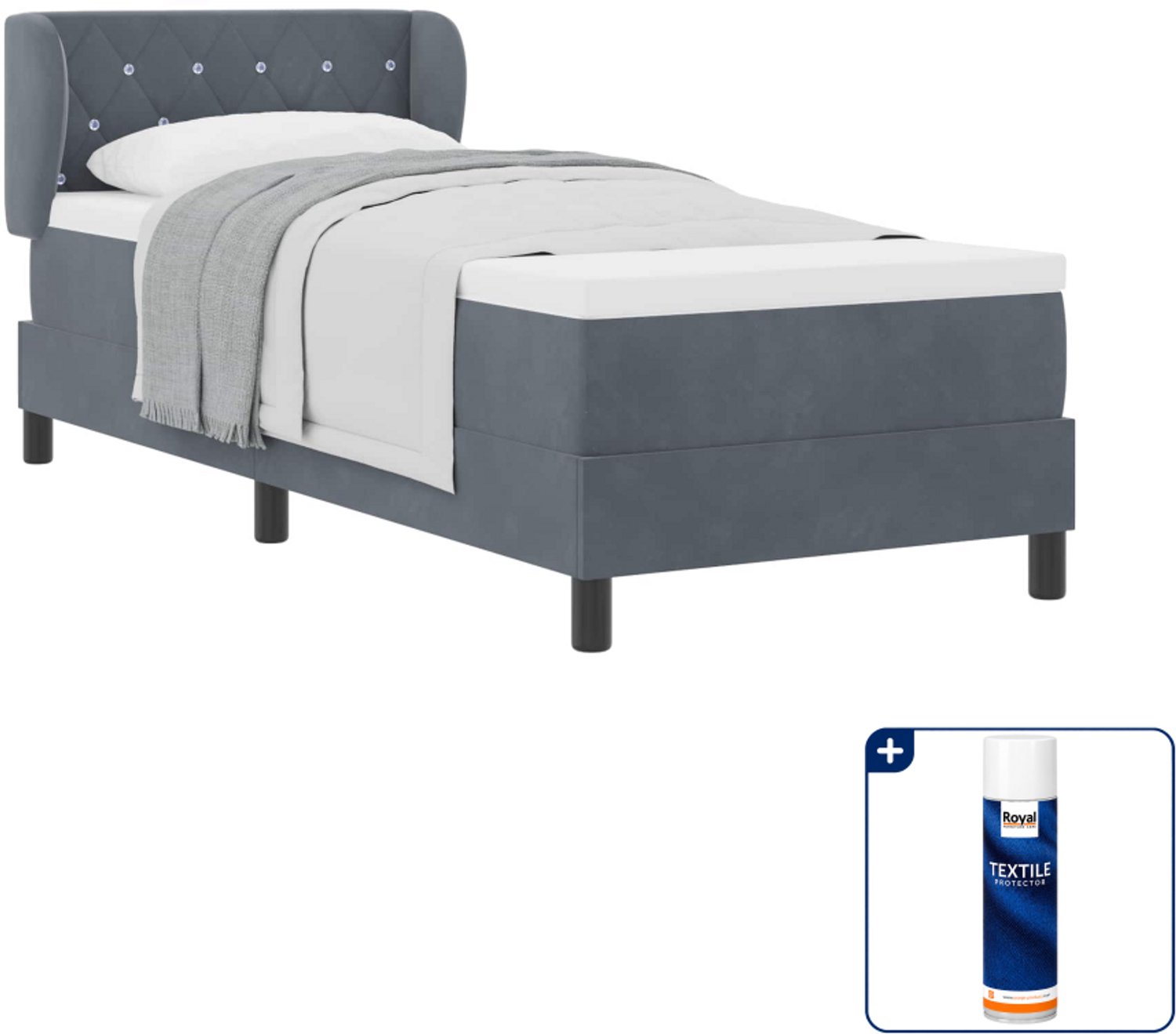 vidaXL boxspringbed - 80 x 200 cm - donkergrijs - Inclusief textielbeschermer 500 ml