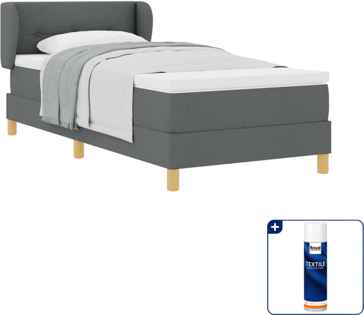 vidaXL boxspringbed - 100 x 200 cm - donkergrijs - Inclusief textielbeschermer 500 ml