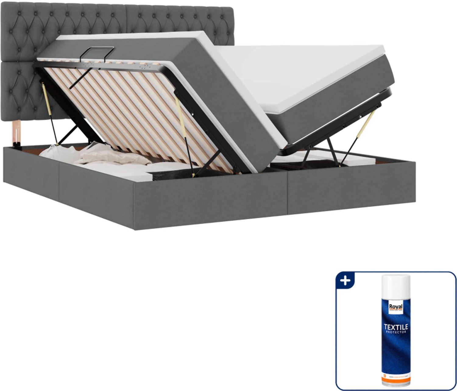 vidaXL opbergbed - 200 x 200 cm - donkergrijs - Inclusief textielbeschermer 500 ml