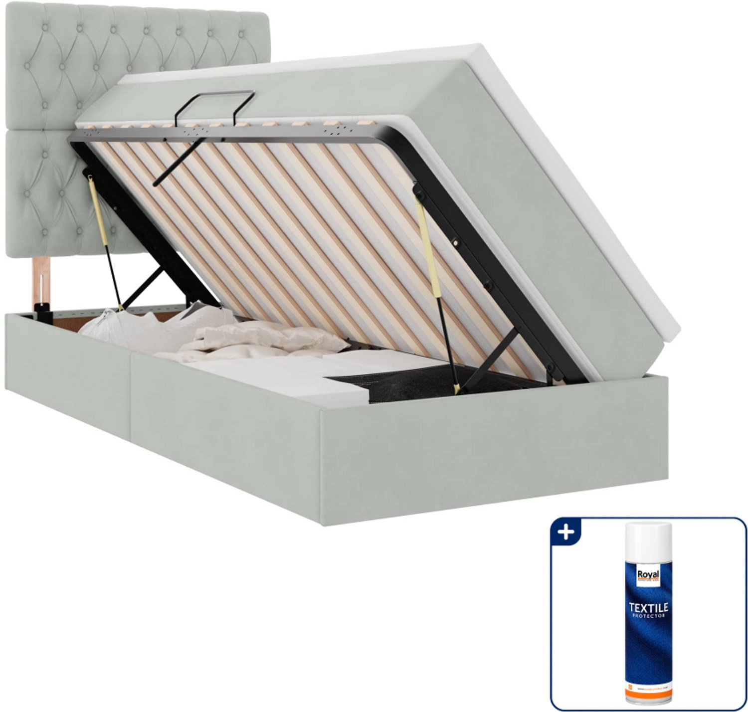 vidaXL opbergbed met matras - 100 x 200 cm - fluweel - lichtgrijs - Inclusief textielbeschermer 500 ml Bruin