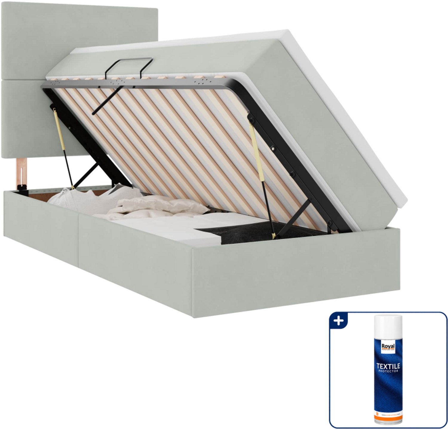 vidaXL opbergbed met matras - 100 x 200 cm - lichtgrijs - Inclusief textielbeschermer 500 ml