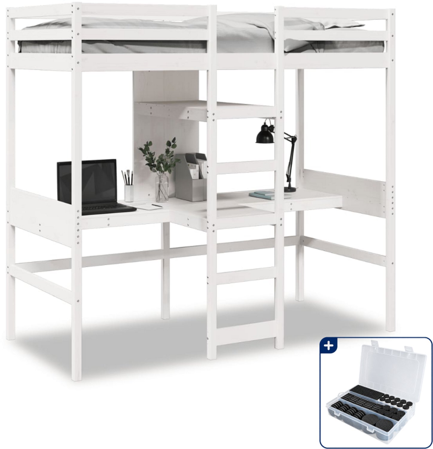 vidaXL hoogslaper - 75 x 190 cm - massief grenenhout - wit - Inclusief antikrasvilt 177-delig
