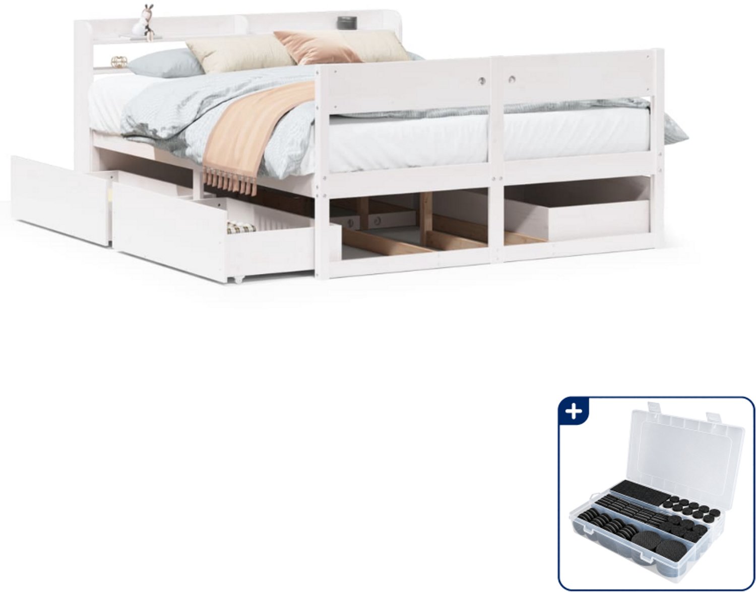 vidaXL Bedframe - Small double 140x200 cm - wit - Inclusief antikrasvilt 177-delig