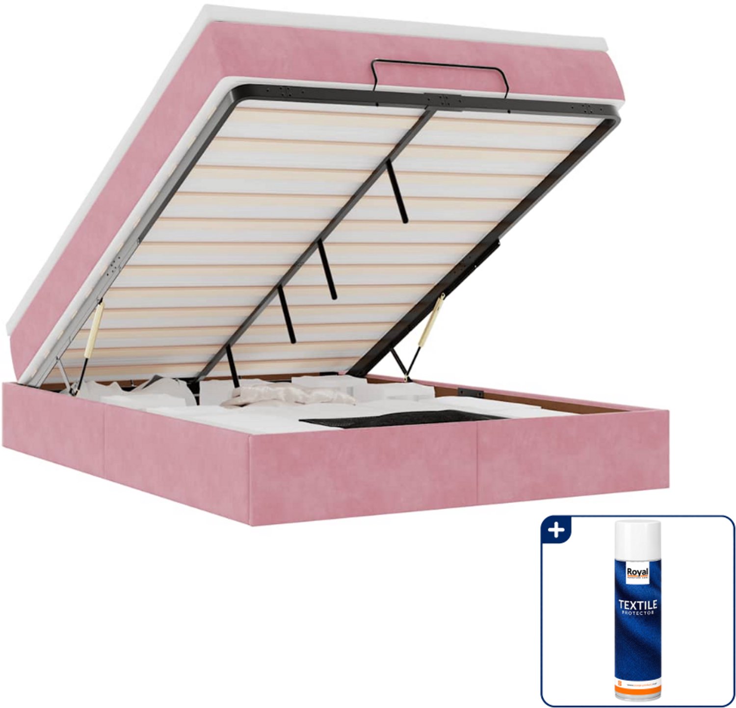 vidaXL Ottoman bed 140 x 190 cm - fluweel - roze - Inclusief textielbeschermer 500 ml Zwart