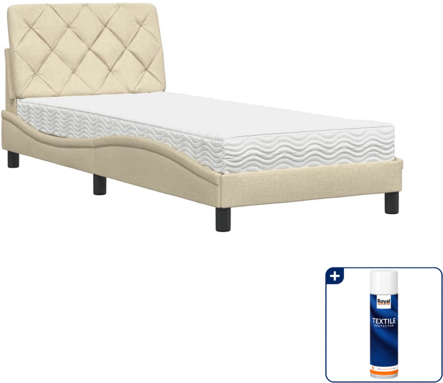 vidaXL Piran bed met matras 90 x 190 cm - crèmekleurig - Inclusief textielbeschermer 500 ml Blauw