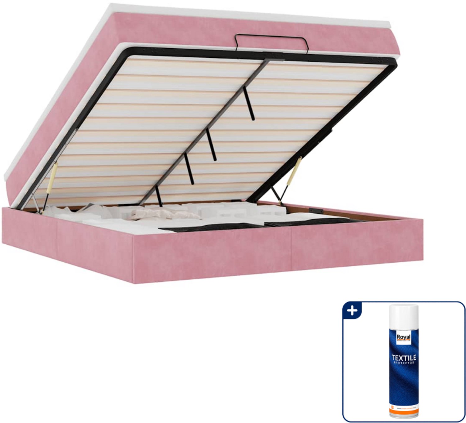 vidaXL Ottoman bed - Kingsize - 180 x 200 cm - roze - Inclusief textielbeschermer 500 ml Blauw