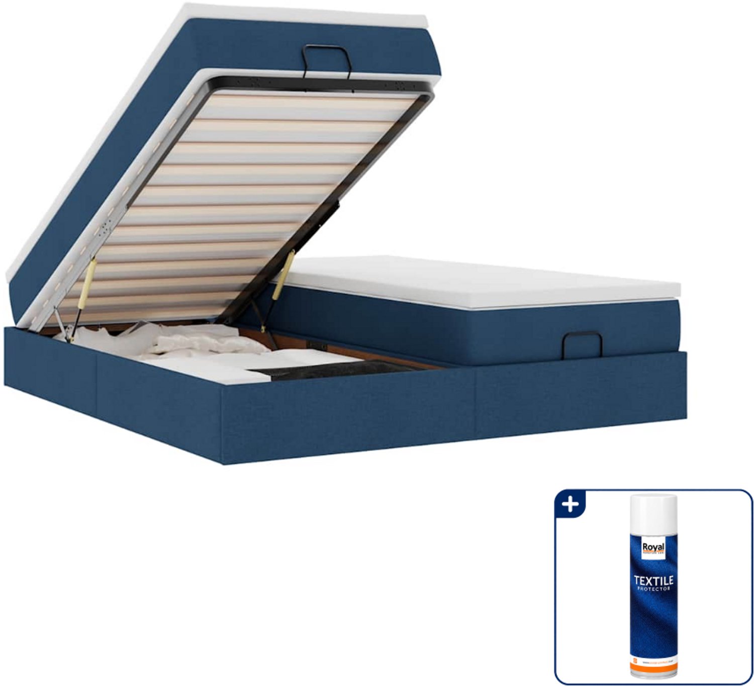 vidaXL ottoman bed - queensize - 160 x 200 cm - blauw - Inclusief textielbeschermer 500 ml Grijs