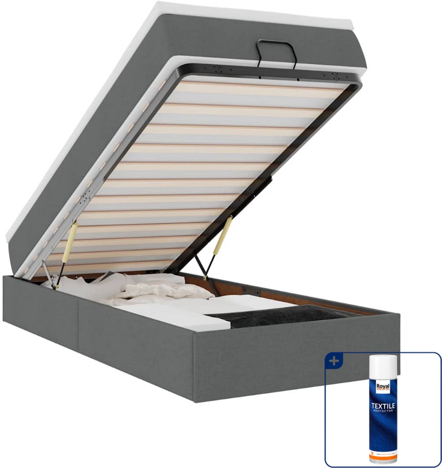 vidaXL ottoman bed met matras - 90 x 200 cm - stof - donkergrijs - Inclusief textielbeschermer 500 ml