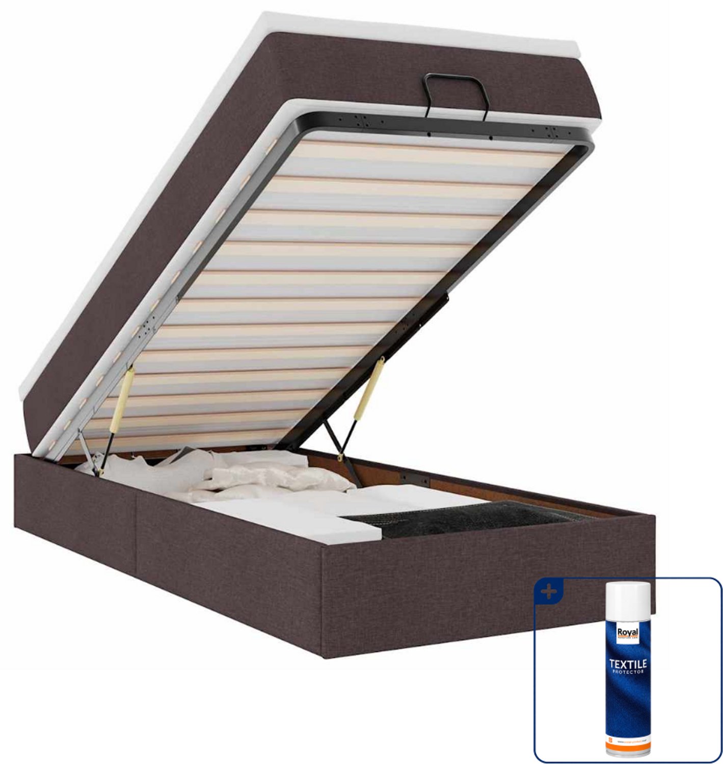 vidaXL ottoman bed met matras 90 x 190 cm - stof - donkerbruin - Inclusief textielbeschermer 500 ml