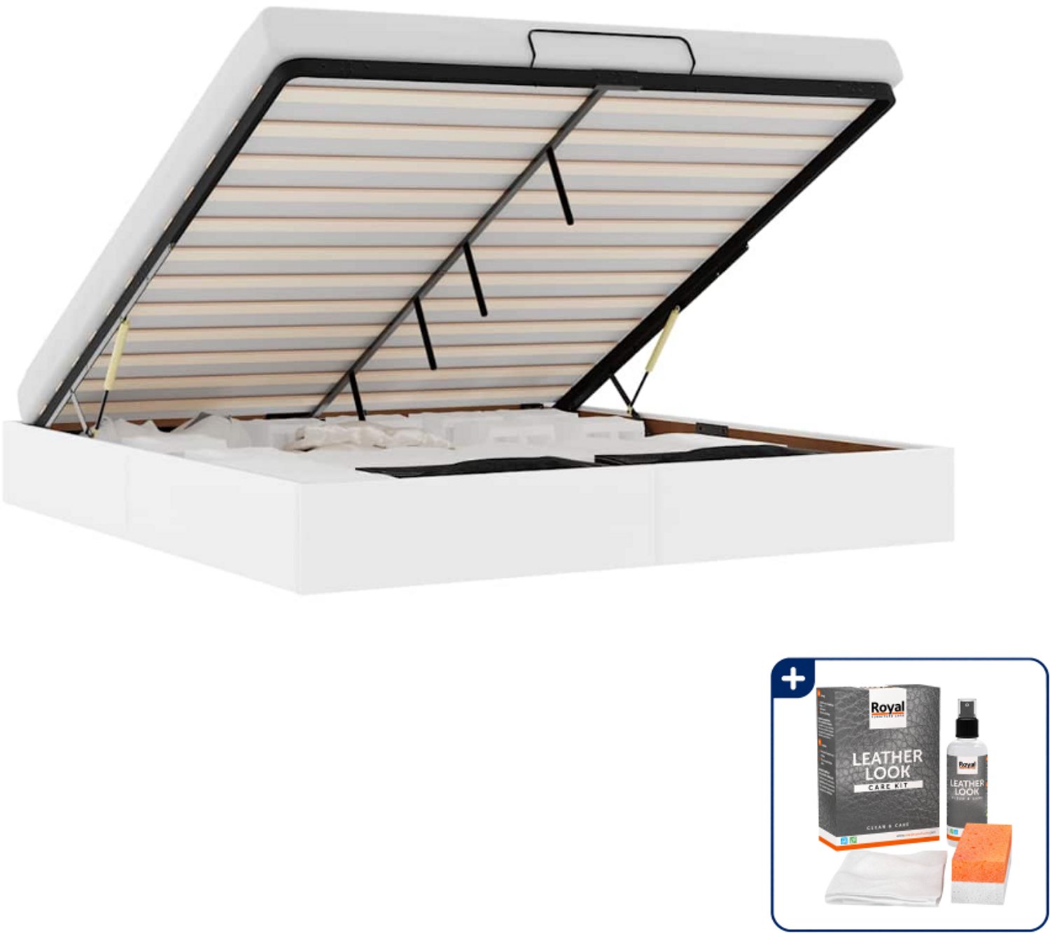 vidaXL bedframe - 200 x 200 cm - kunstleer - wit - Inclusief onderhoudsset voor kunstleer 150 ml Grijs