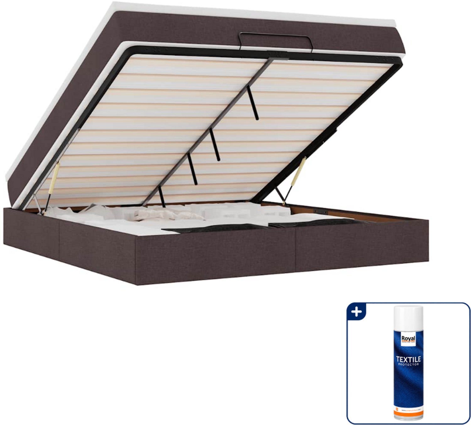 vidaXL queensize ottoman bed met matras - 160 x 200 cm - donkerbruin - Inclusief textielbeschermer 500 ml Crème