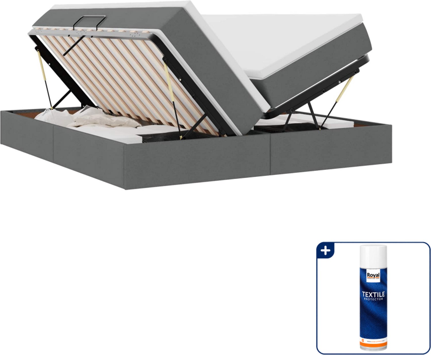 vidaXL Opbergbed - Kingsize - 180 x 200 cm - Polyester - Donkergrijs - Inclusief textielbeschermer 500 ml Blauw