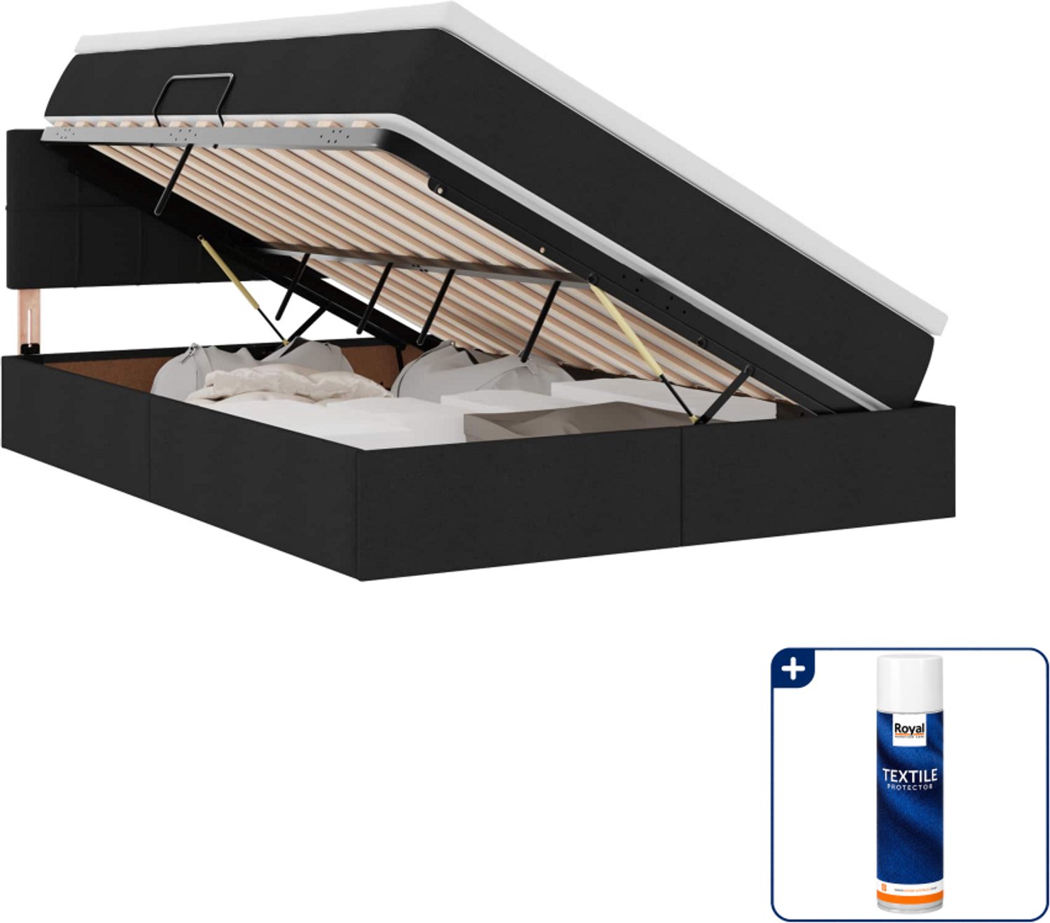 vidaXL opbergbed met matras - 140 x 190 cm - zwart - Inclusief textielbeschermer 500 ml Blauw