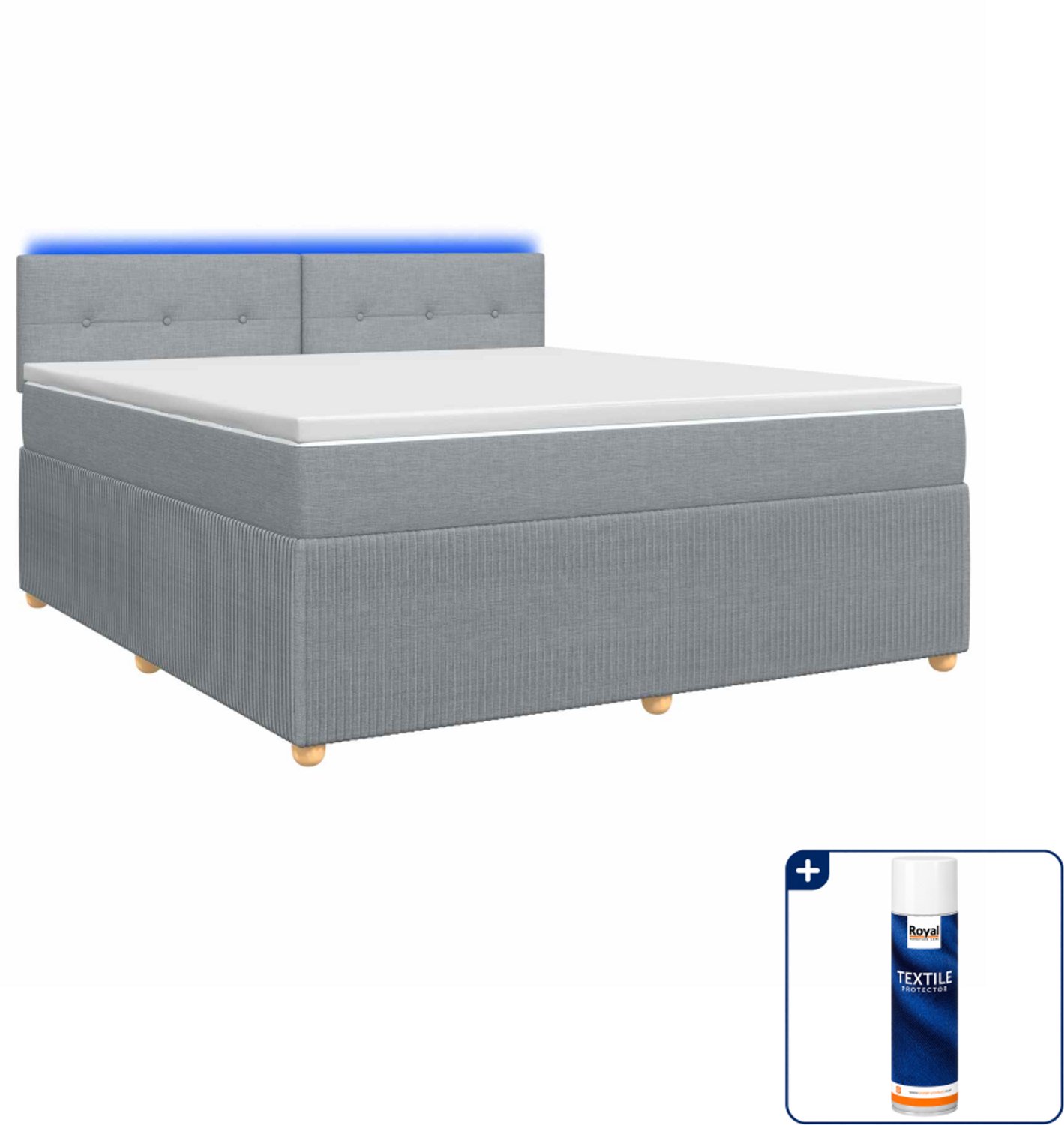 vidaXL Boxspringbed Kingsize 180 x 200 cm - lichtgrijs - Inclusief textielbeschermer 500 ml