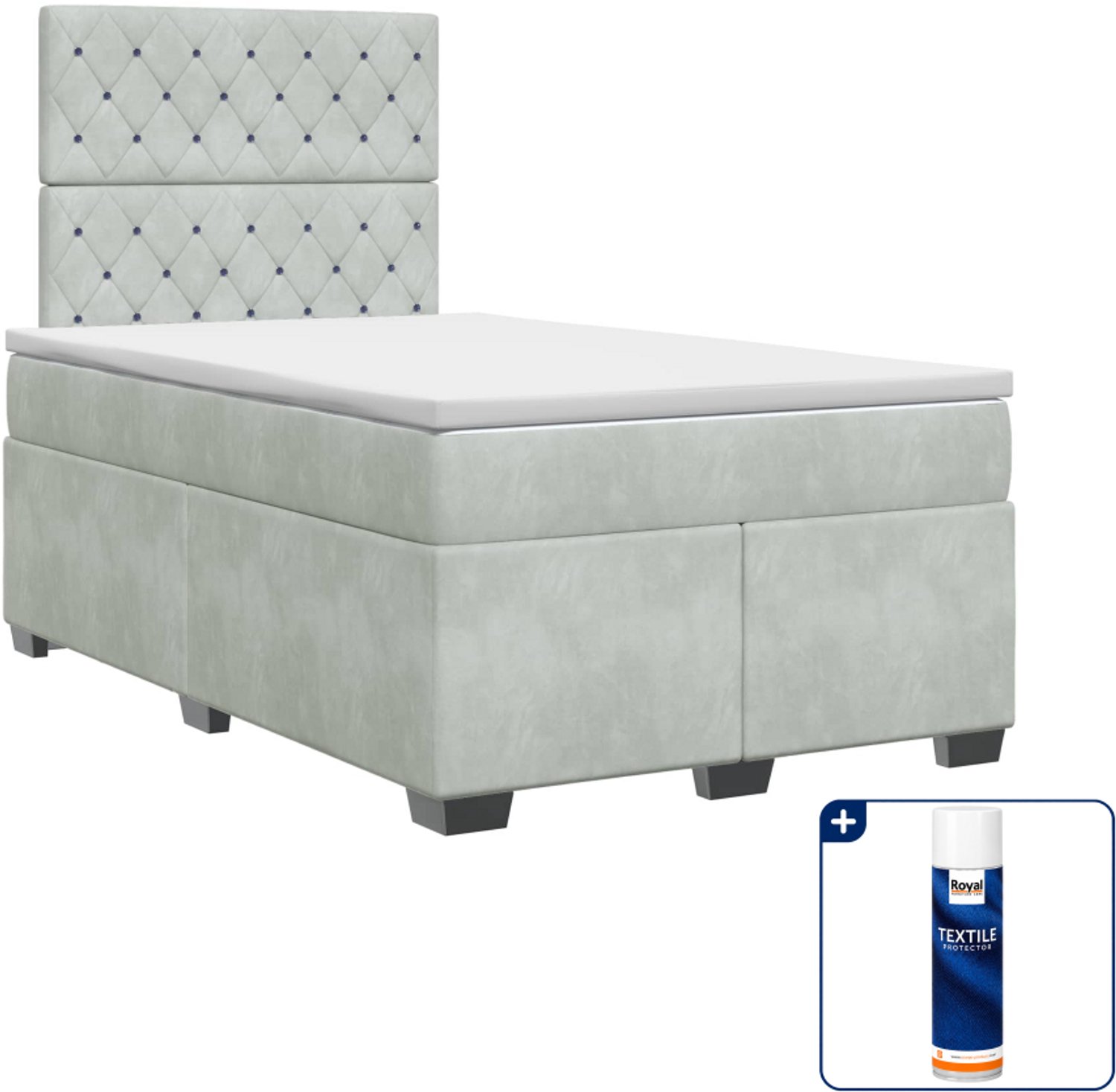 vidaXL boxspringbed met matras - 120 x 200 cm - fluweel - lichtgrijs - Inclusief textielbeschermer 500 ml