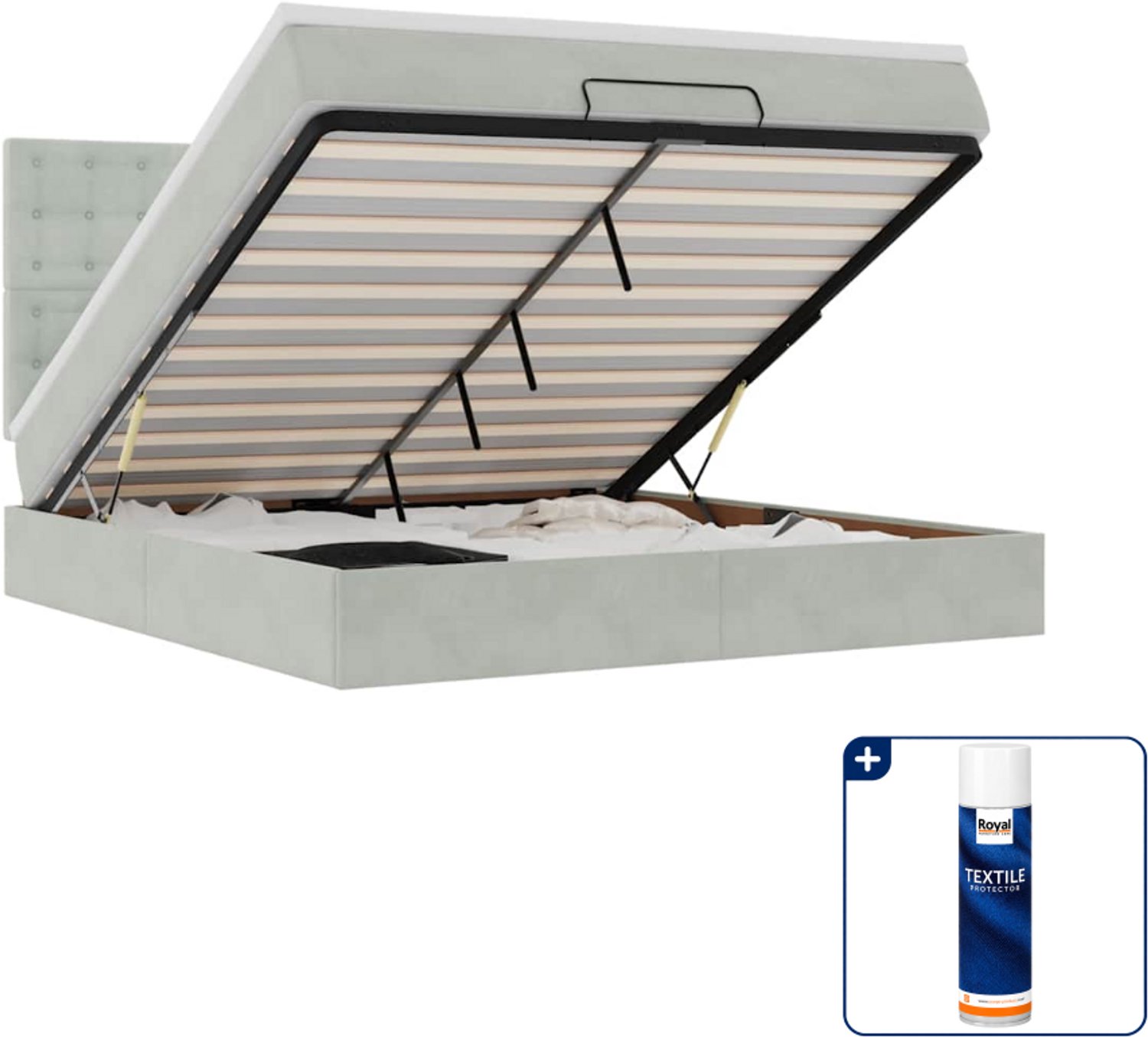vidaXL Queensize ottomaan bed - 160 x 200 cm - fluweel - lichtgrijs - Inclusief textielbeschermer 500 ml Zwart