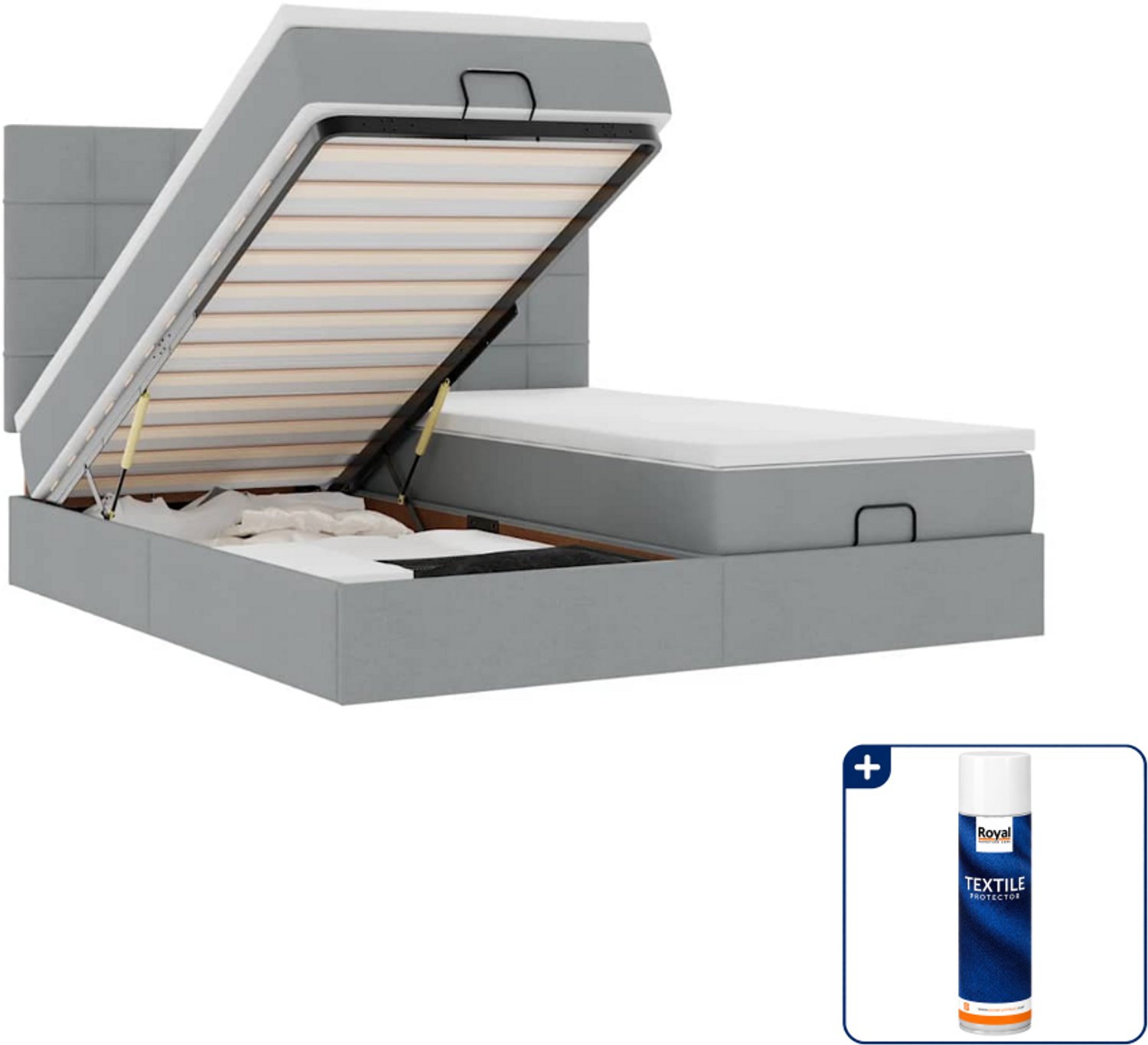 vidaXL Ottoman bed - Queensize - 160 x 200 cm - lichtgrijs - Inclusief textielbeschermer 500 ml Taupe