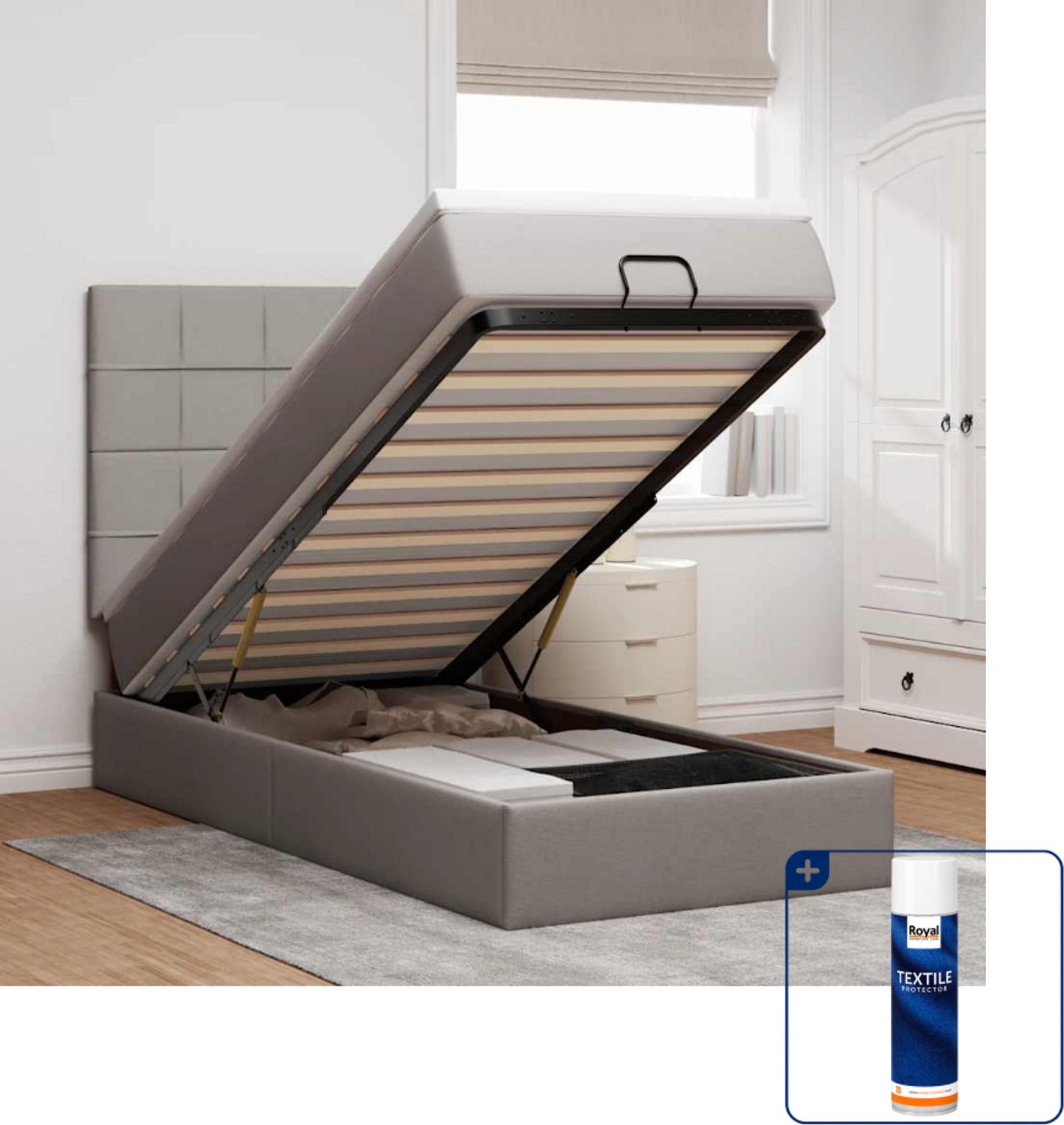 vidaXL ottoman bed - 100 x 200 cm - stof - taupe - Inclusief textielbeschermer 500 ml Zwart