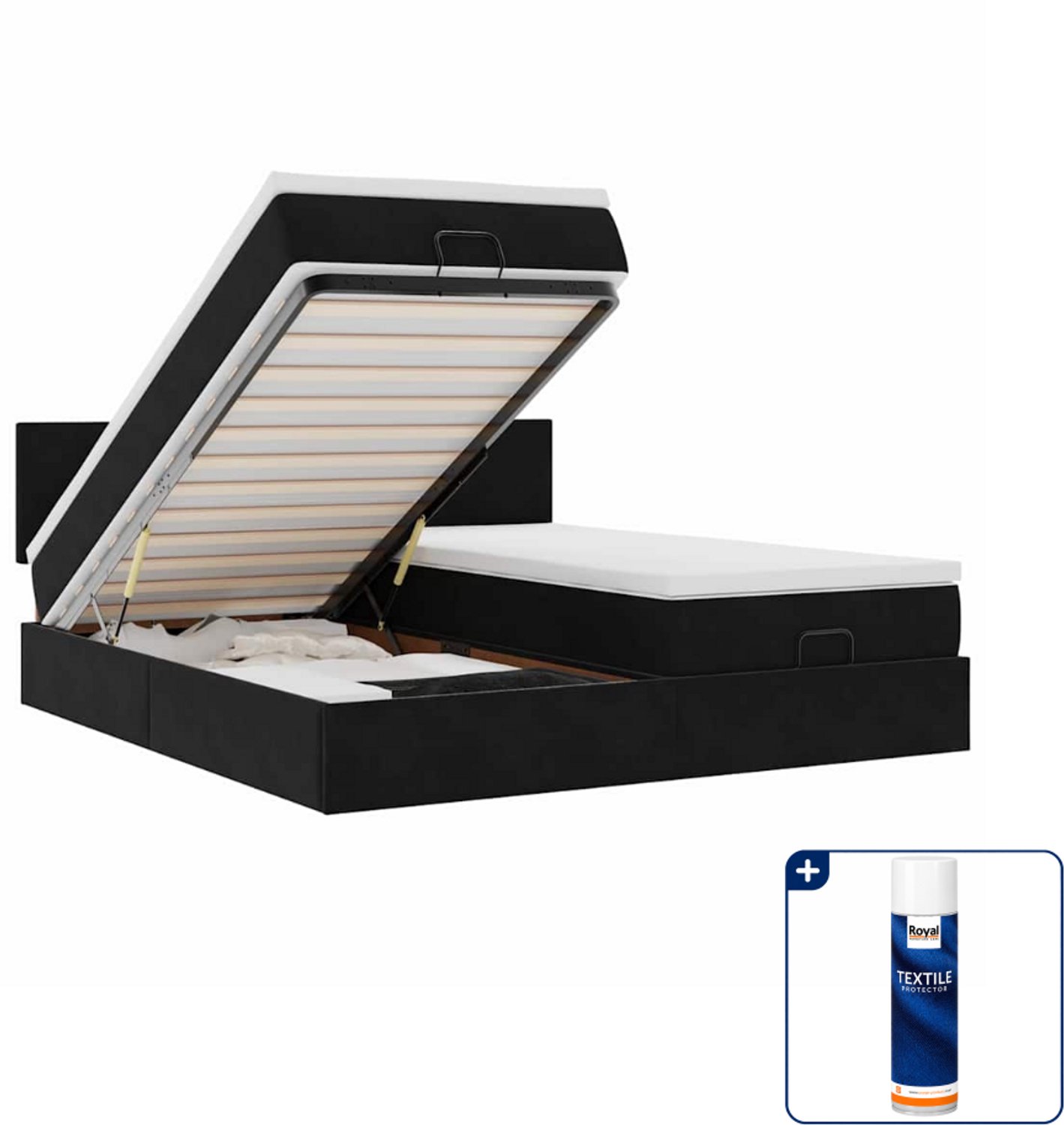 vidaXL Kingsize ottoman bed met matras en led - 180 x 200 cm - zwart - Inclusief textielbeschermer 500 ml Taupe